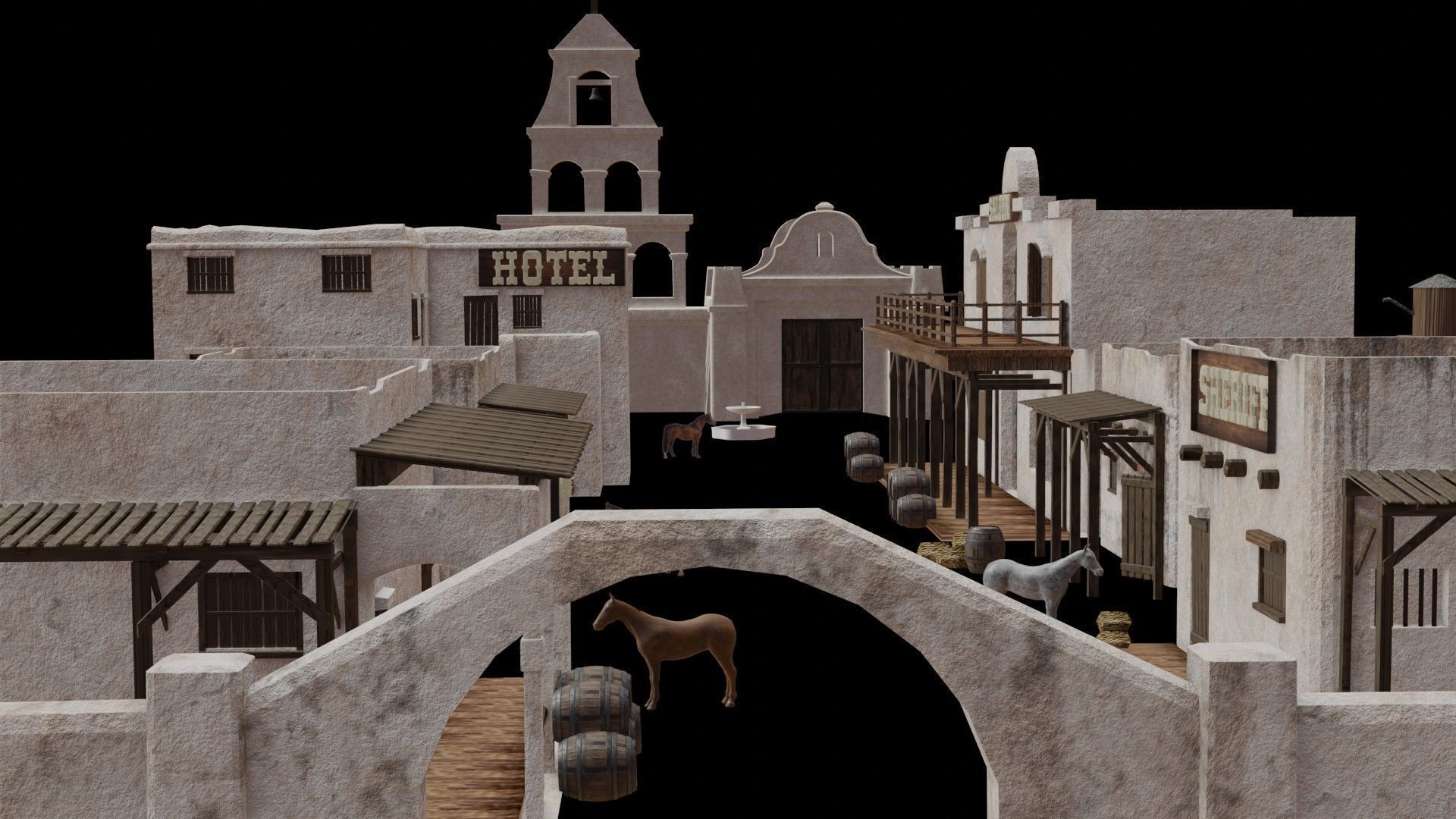 MEXICAN low poly western cowboy village in kit Low-poly 3D model_8