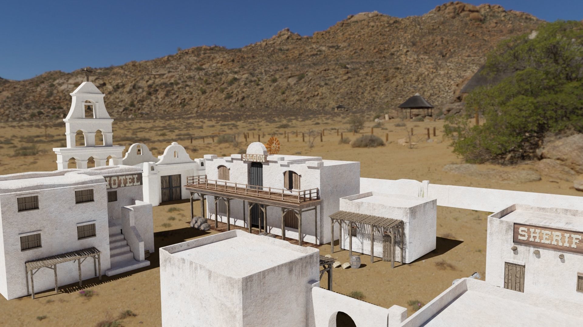 MEXICAN low poly western cowboy village in kit Low-poly 3D model_2