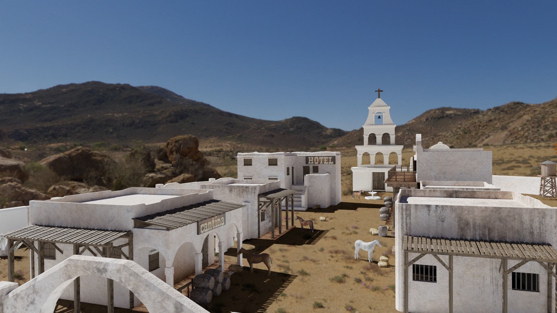 MEXICAN low poly western cowboy village in kit Low-poly 3D model_1