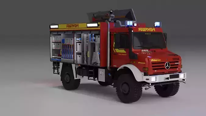 Unimog U5000 Schlingmann TLF3000 HQ Interior  3D model