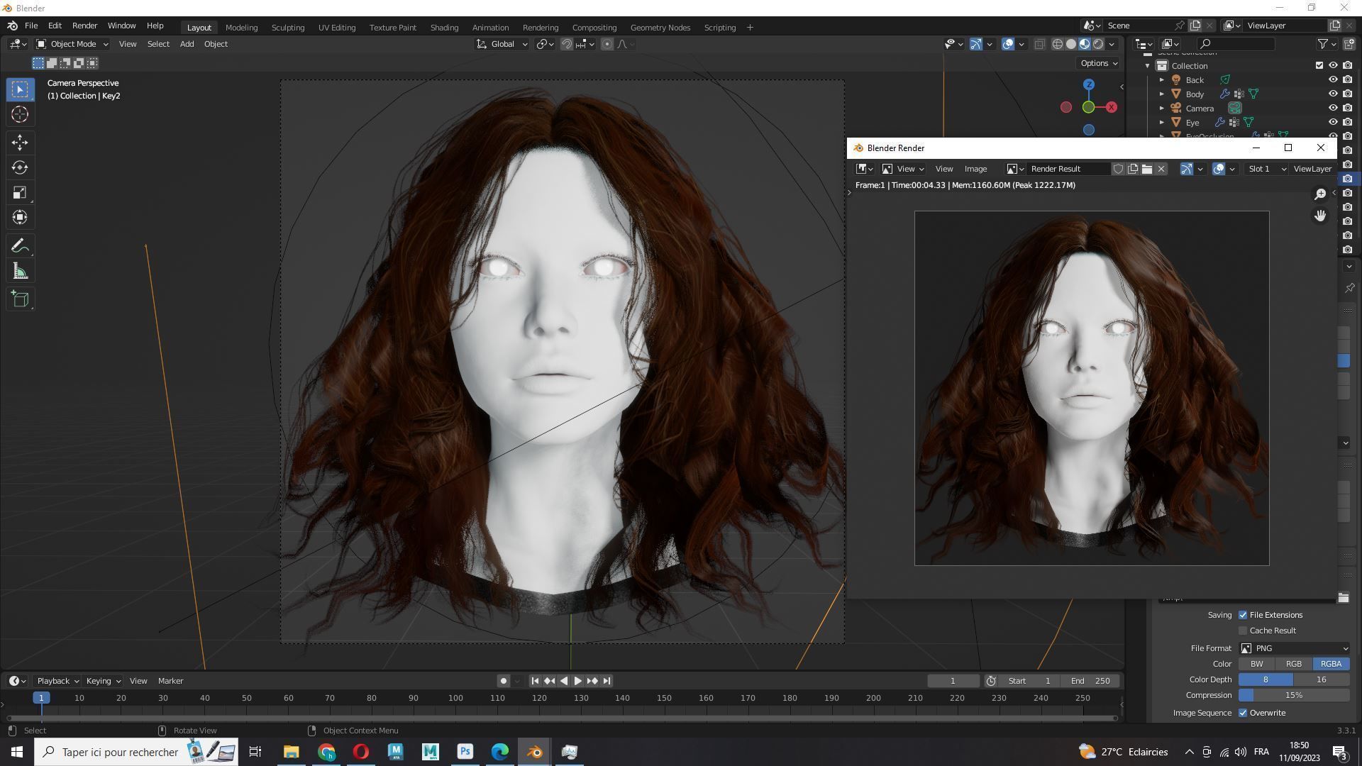 Realistic Female Curly Hair Low-poly 3D model_20