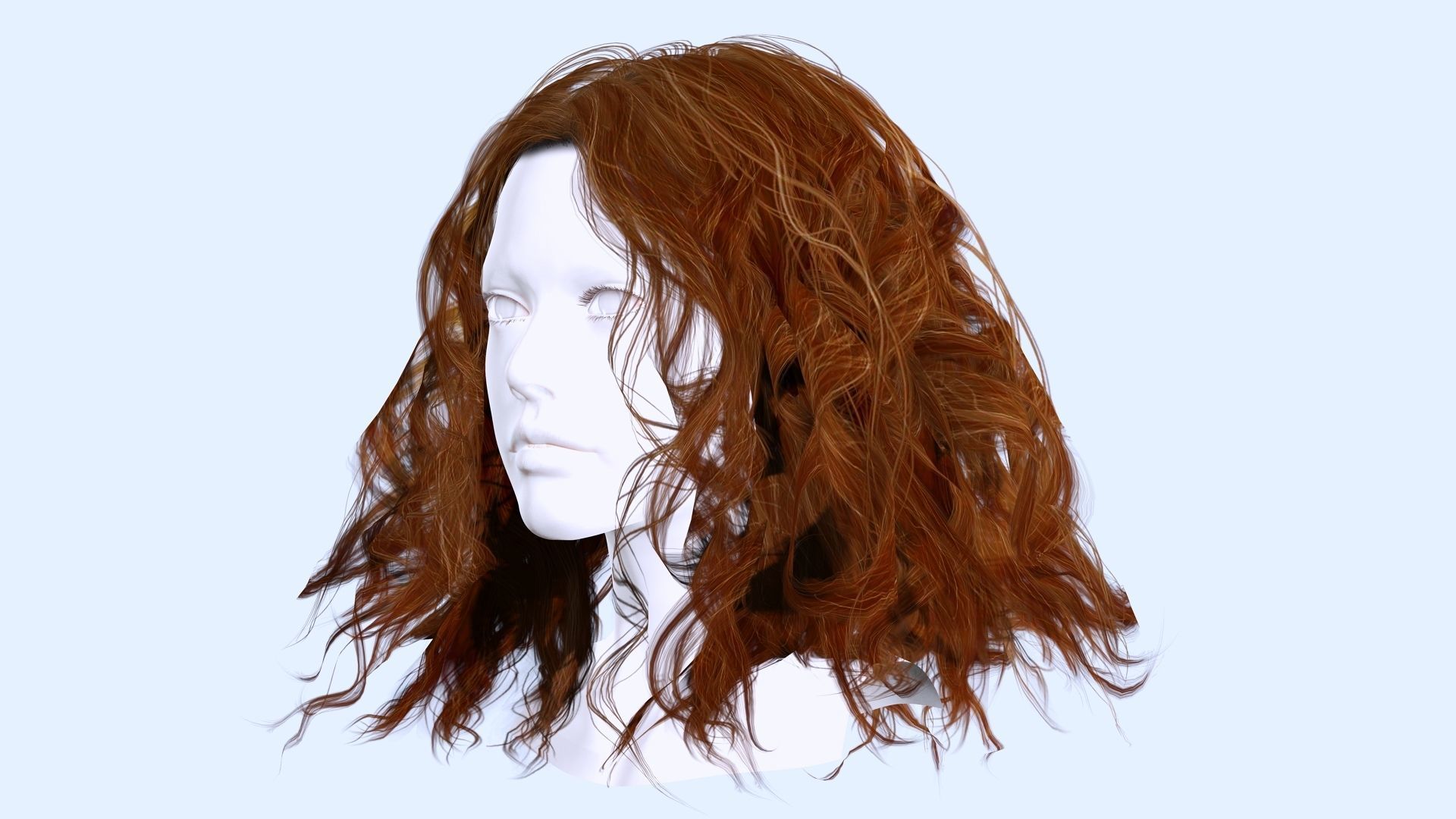 Realistic Female Curly Hair Low-poly 3D model_2