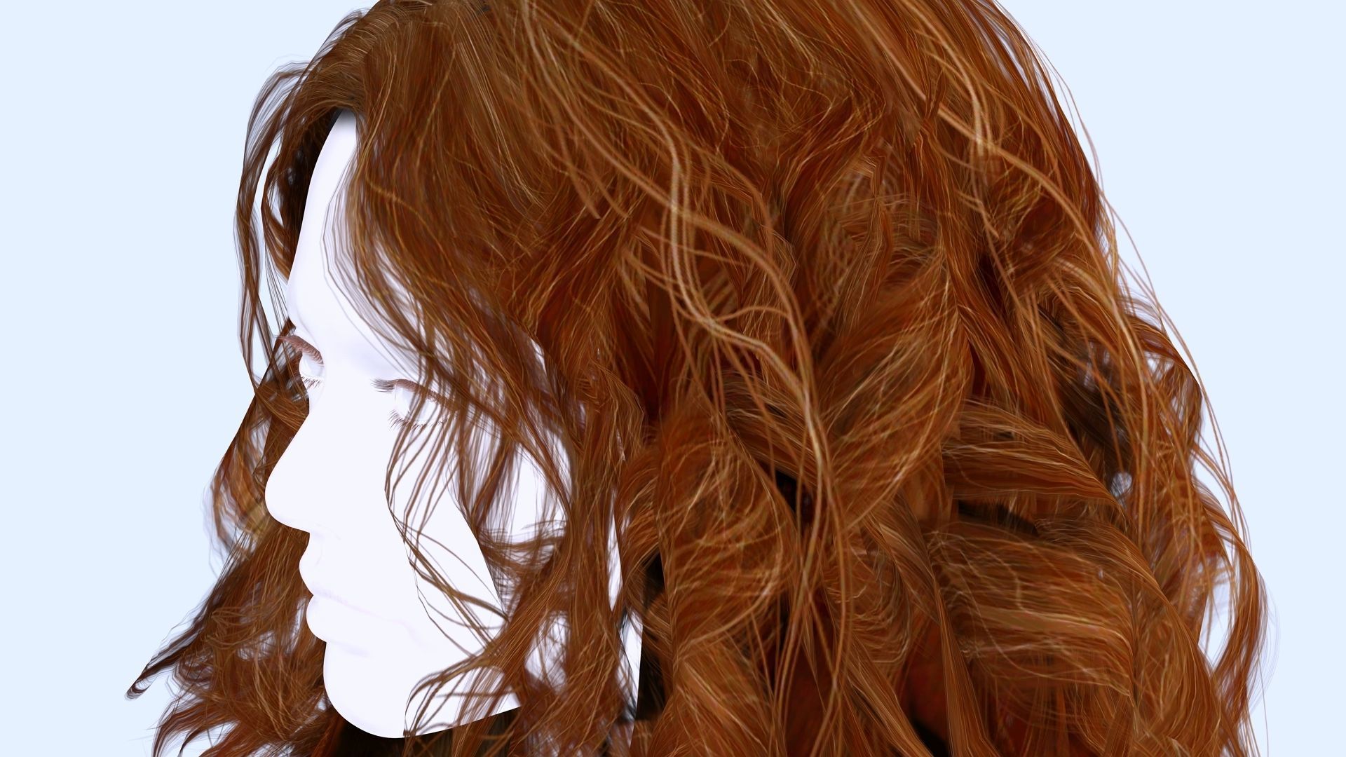 Realistic Female Curly Hair Low-poly 3D model_7