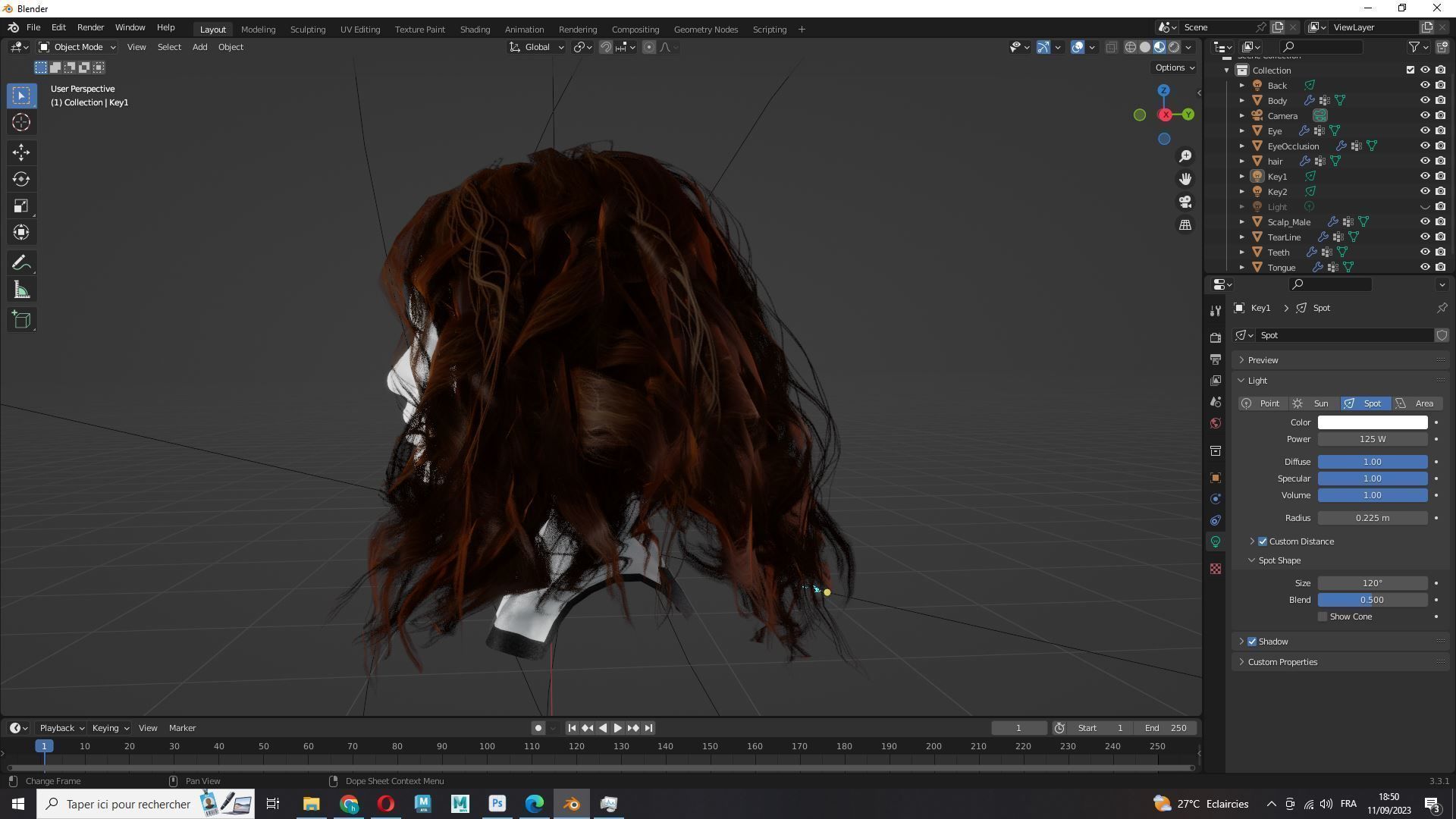 Realistic Female Curly Hair Low-poly 3D model_19