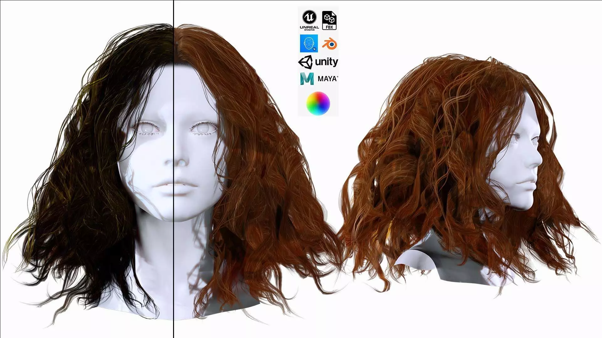 Realistic Female Curly Hair Low-poly 3D model_0