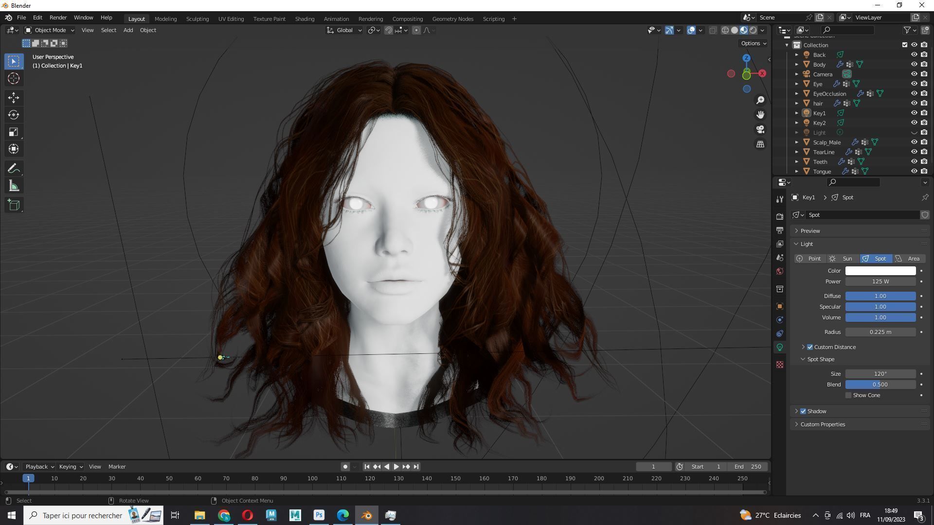 Realistic Female Curly Hair Low-poly 3D model_17