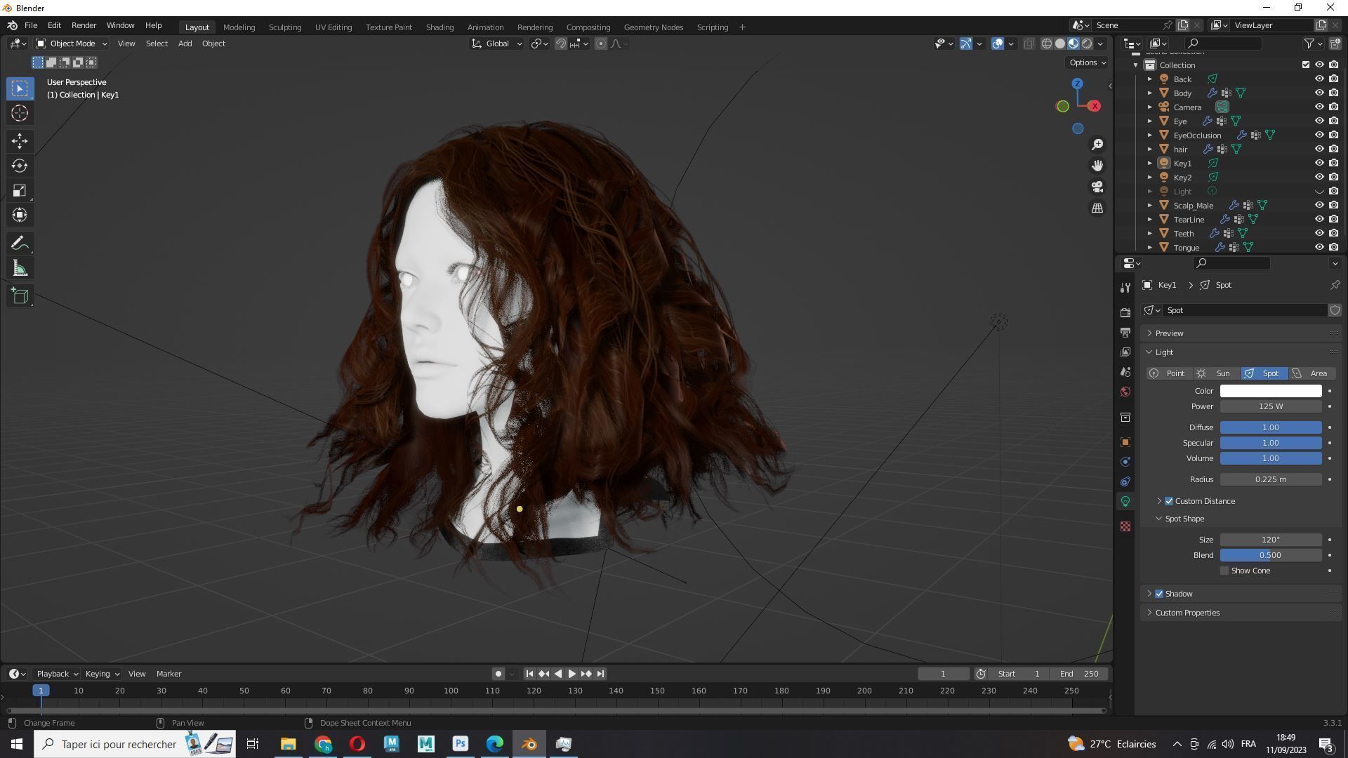Realistic Female Curly Hair Low-poly 3D model_18