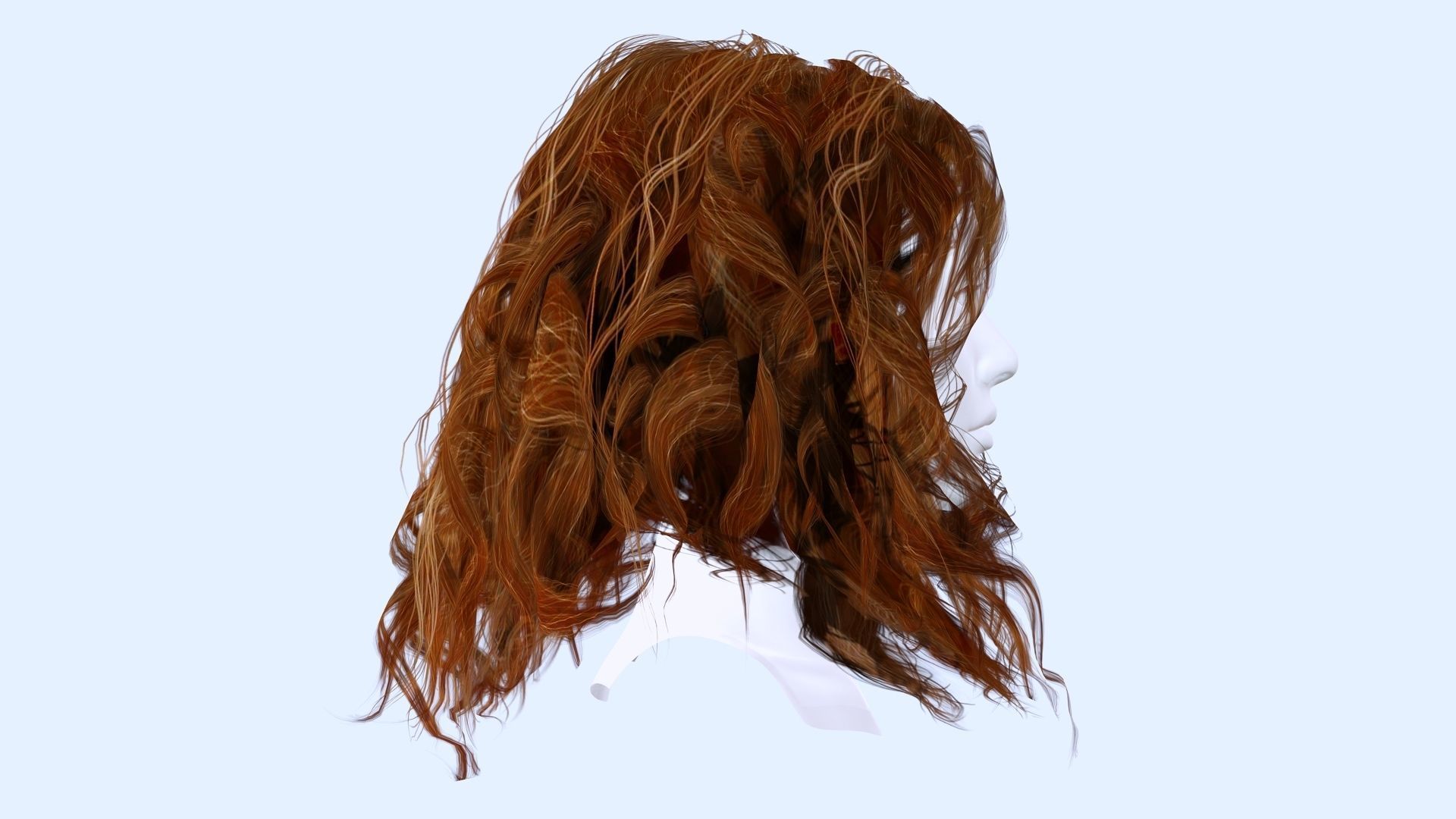 Realistic Female Curly Hair Low-poly 3D model_5