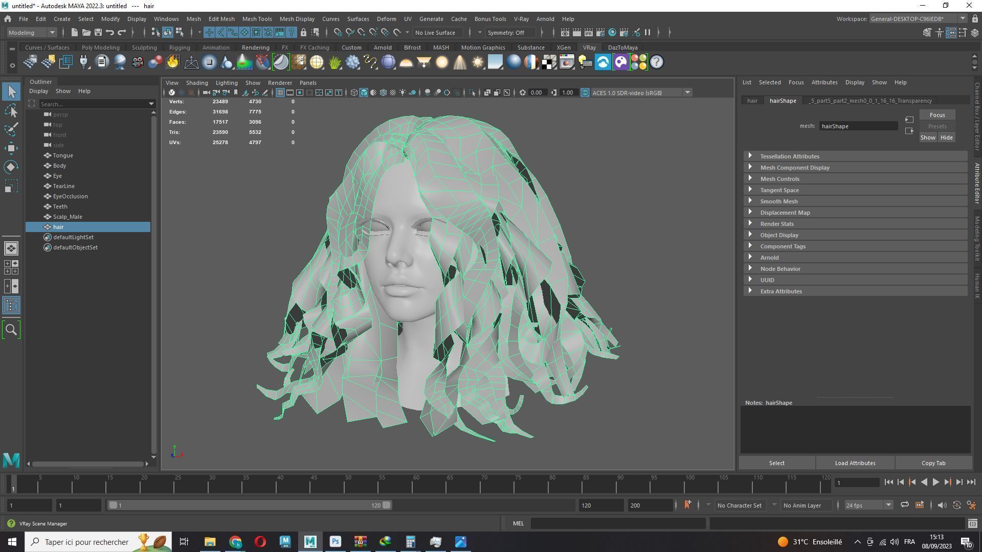 Realistic Female Curly Hair Low-poly 3D model_14