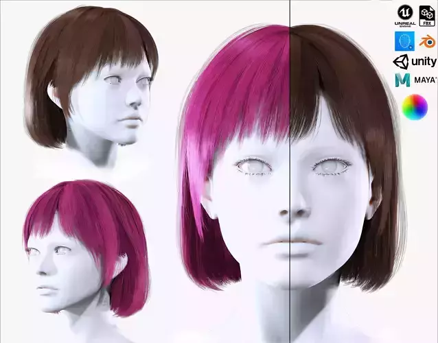 Realistic Female Bob Hair Style Low-poly 3D model