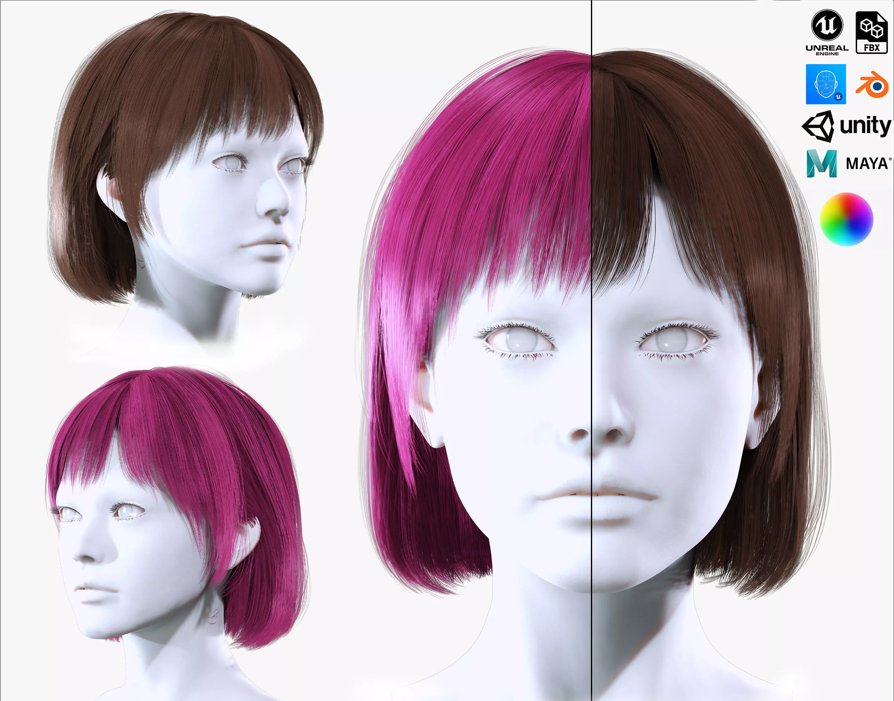Realistic Female Bob Hair Style Low-poly 3D model_0