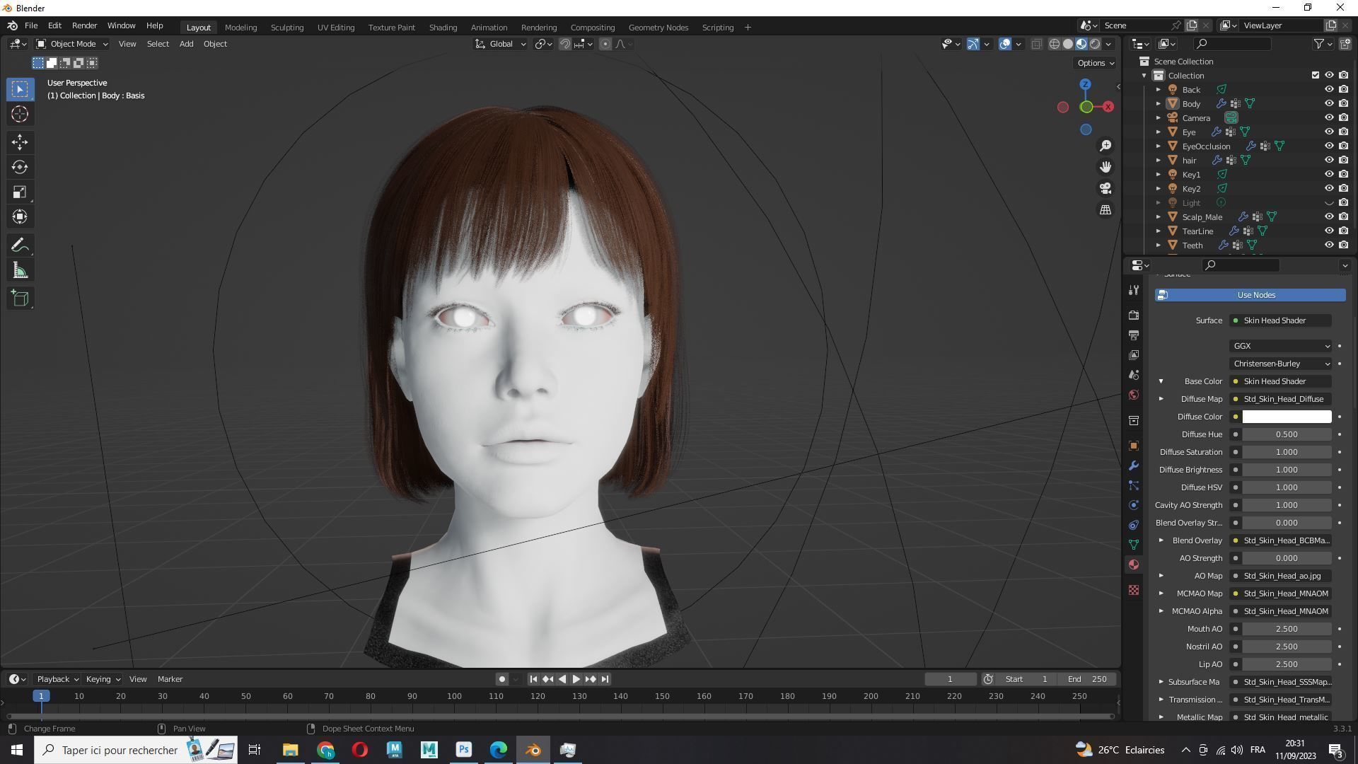 Realistic Female Bob Hair Style Low-poly 3D model_13