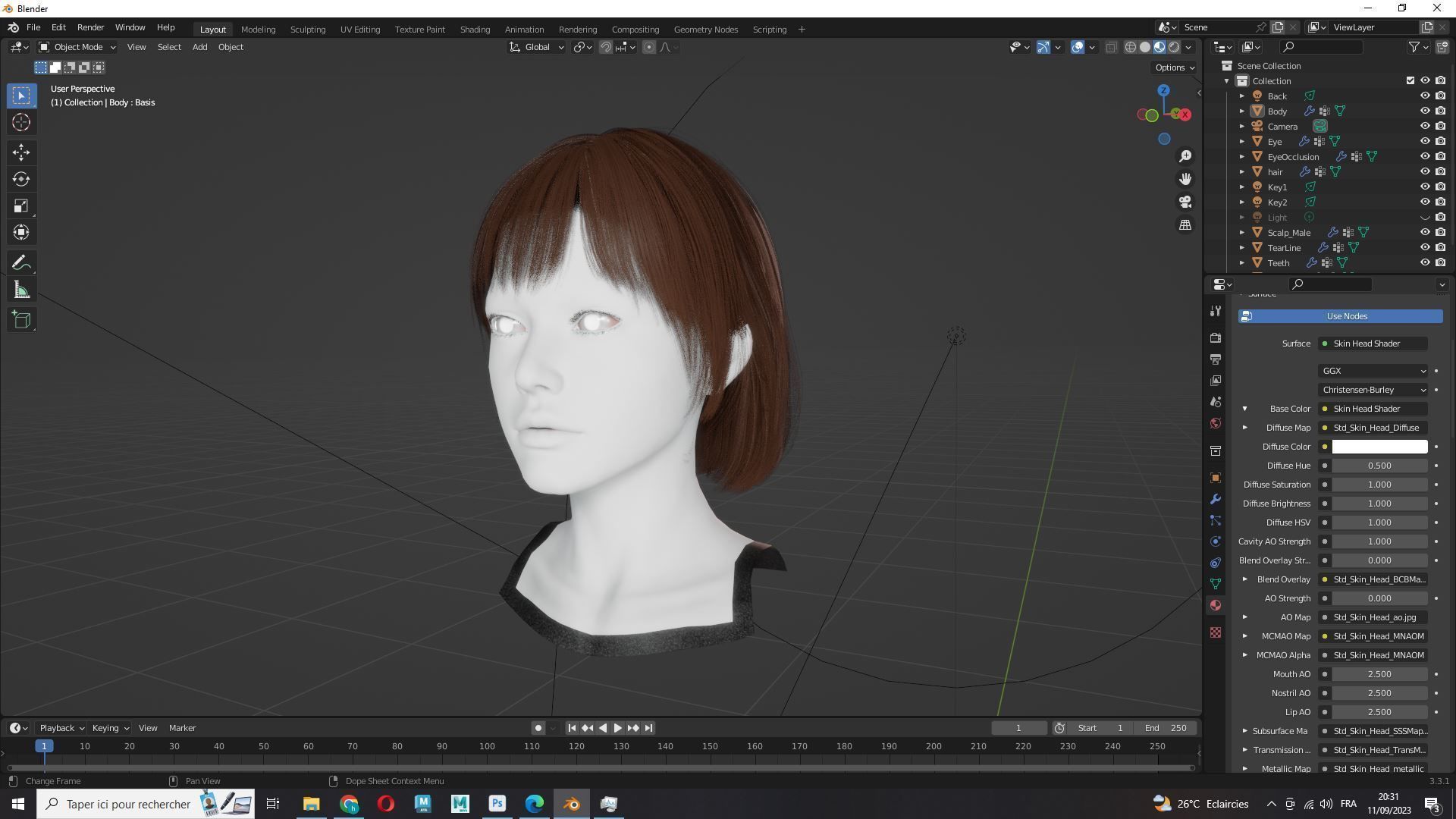 Realistic Female Bob Hair Style Low-poly 3D model_14