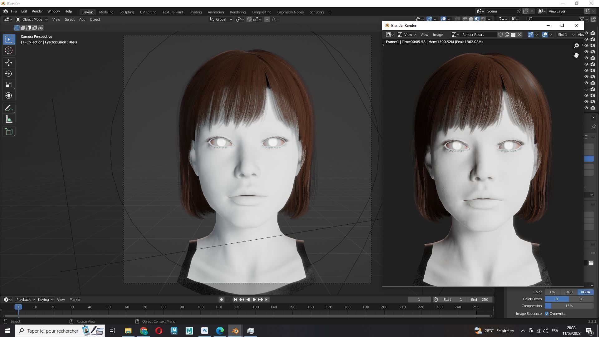 Realistic Female Bob Hair Style Low-poly 3D model_16