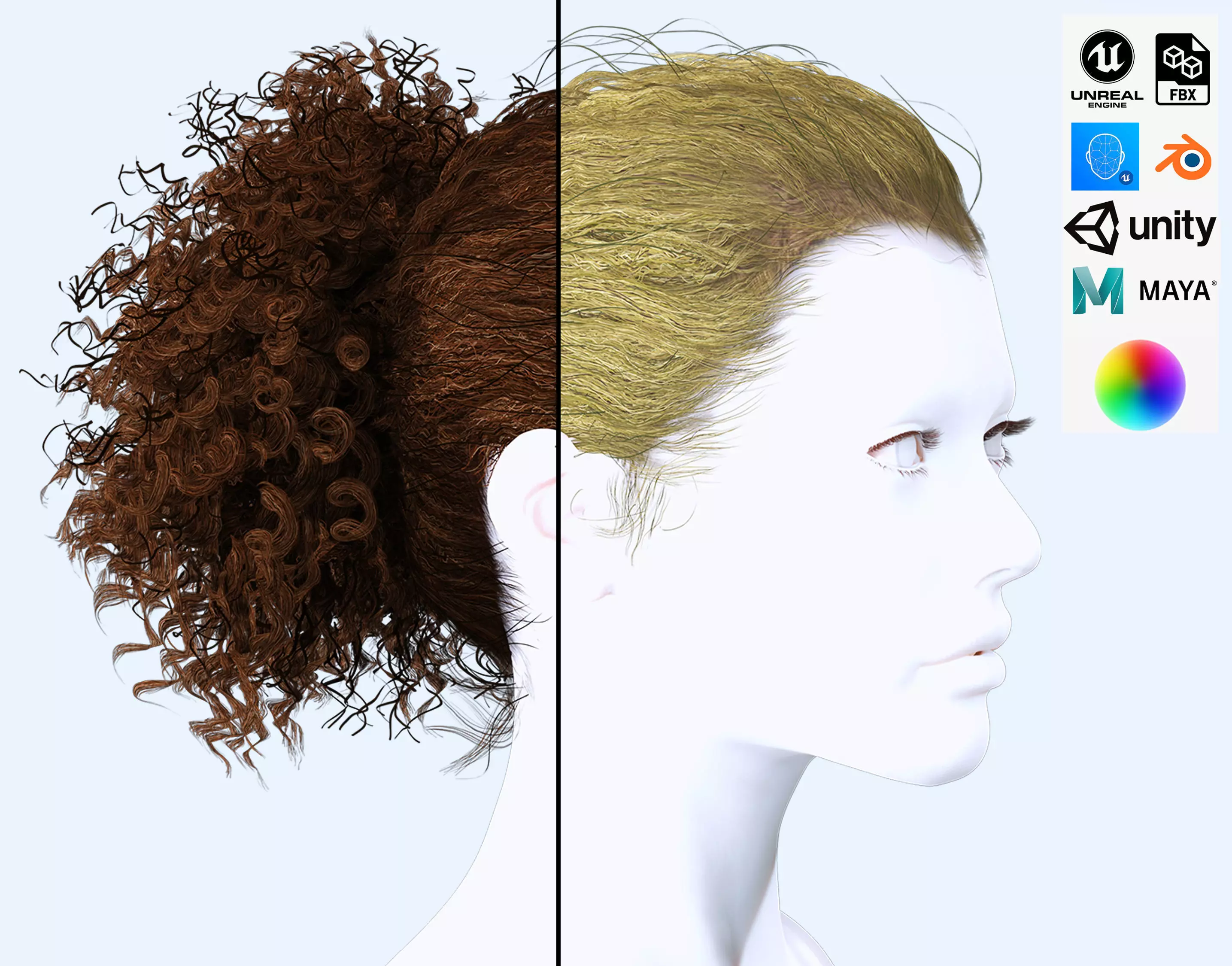 Realistic Curly Ponytail Hair Low-poly 3D model