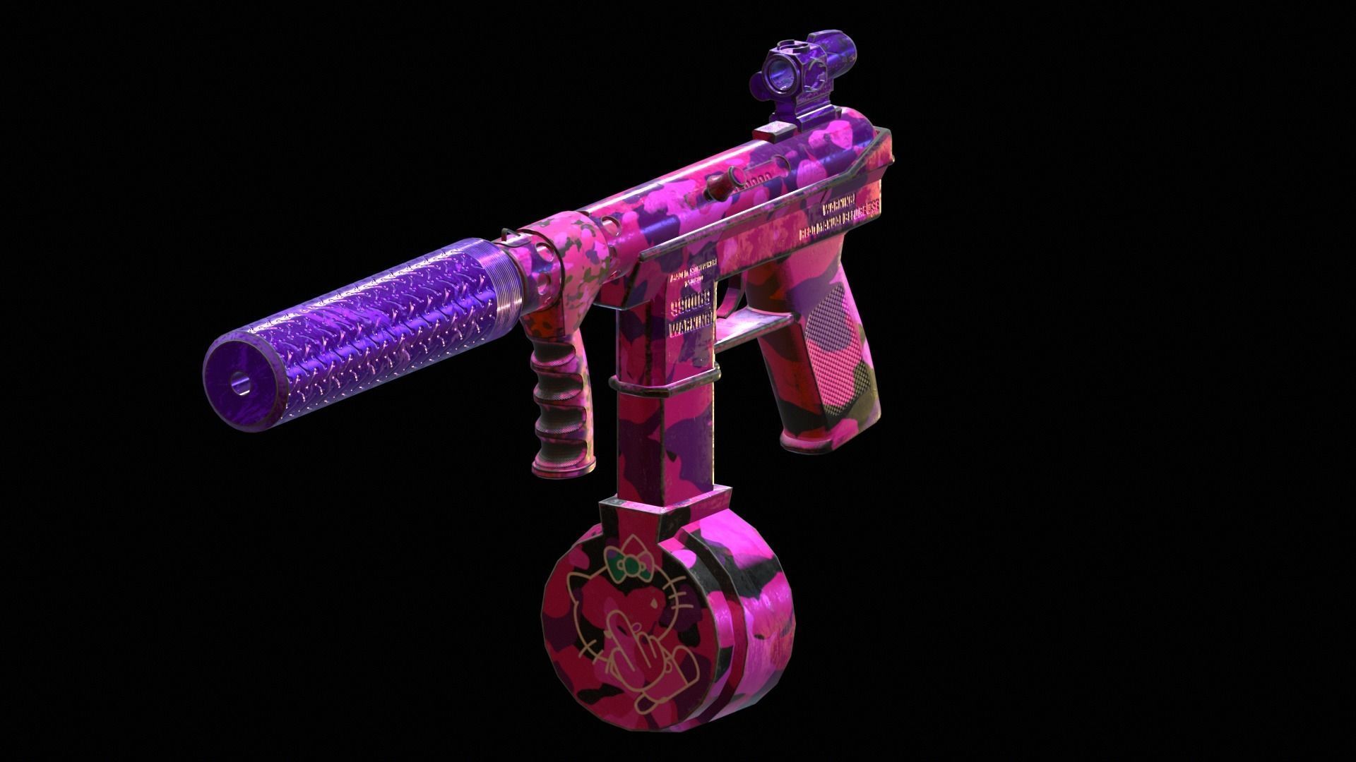 Stylized Tec-9 with silencer and scope Low-poly 3D model_5