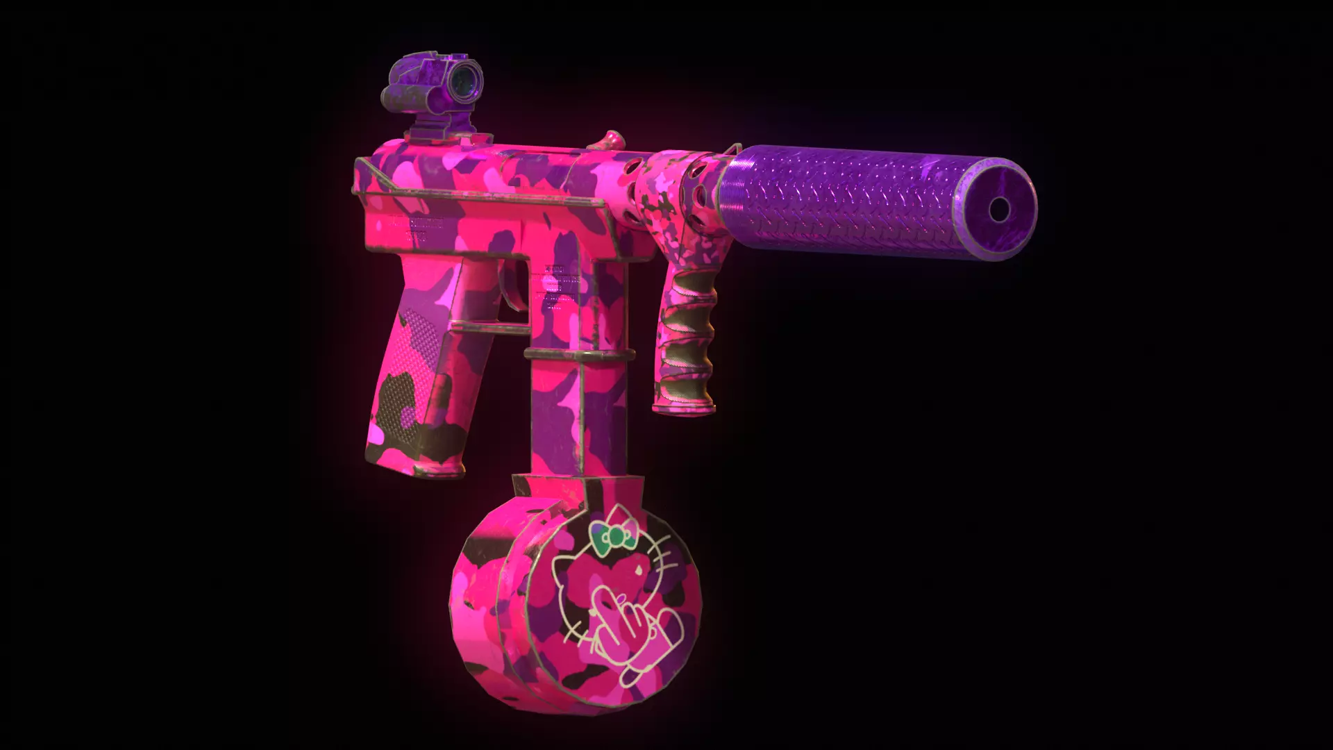 Stylized Tec-9 with silencer and scope Low-poly 3D model_0