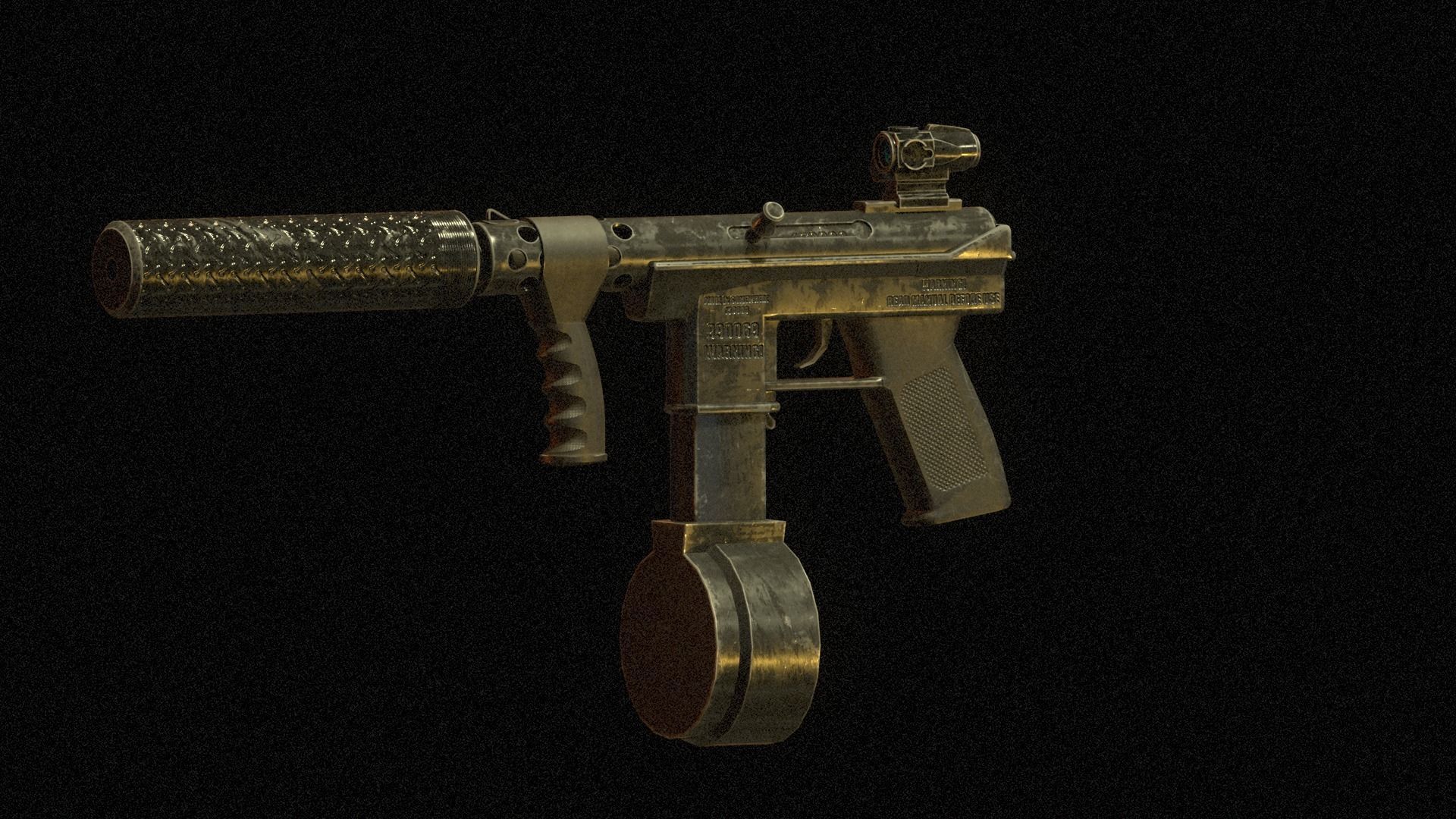 Stylized Tec-9 with silencer and scope Low-poly 3D model_4