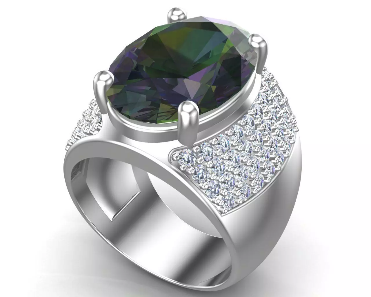 Oval Big Gemstone Men Ring 3D print model