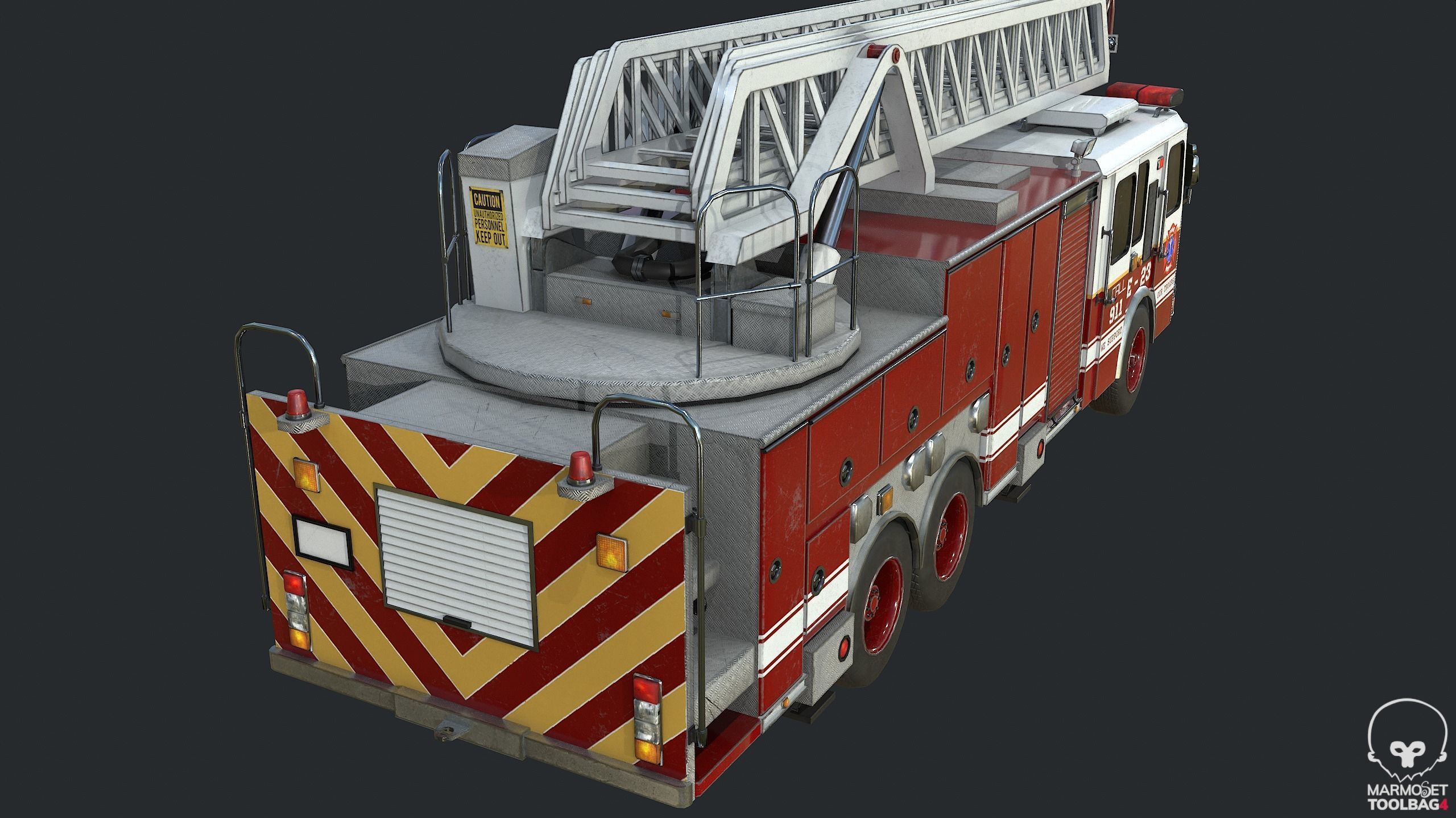Pbr Fire Truck - Fire Engine Low-poly 3D model_6