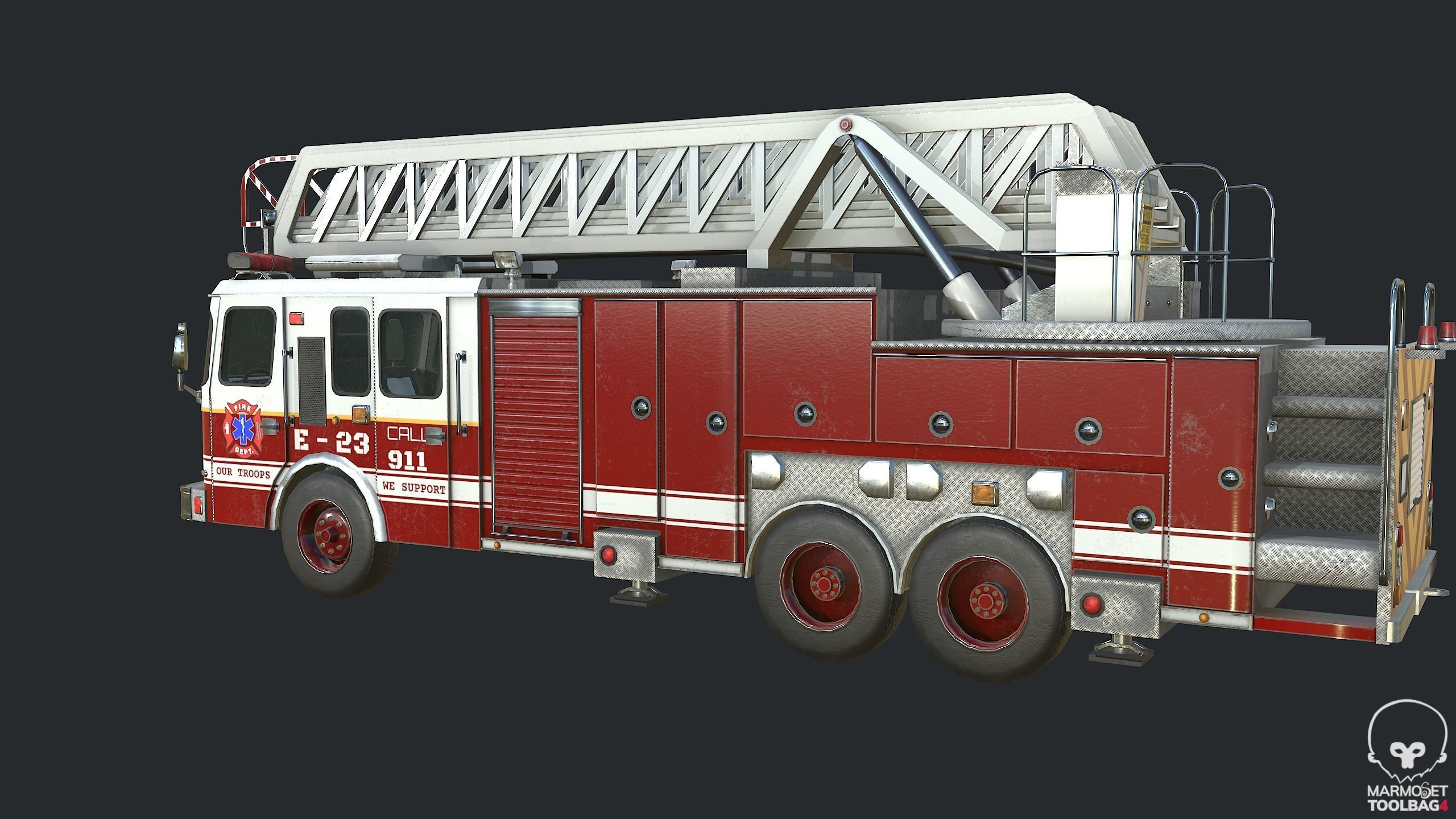 Pbr Fire Truck - Fire Engine Low-poly 3D model_7