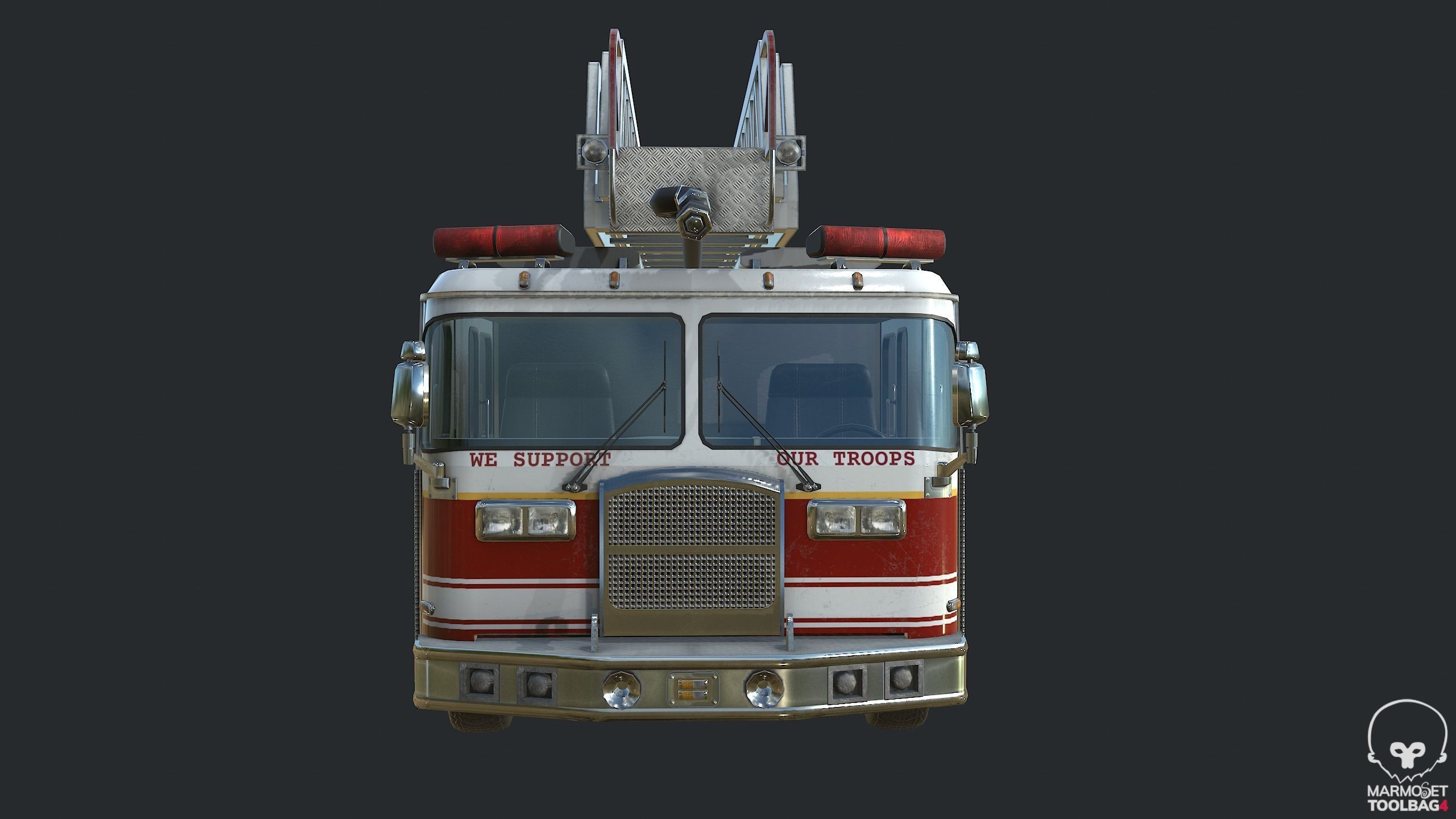 Pbr Fire Truck - Fire Engine Low-poly 3D model_5