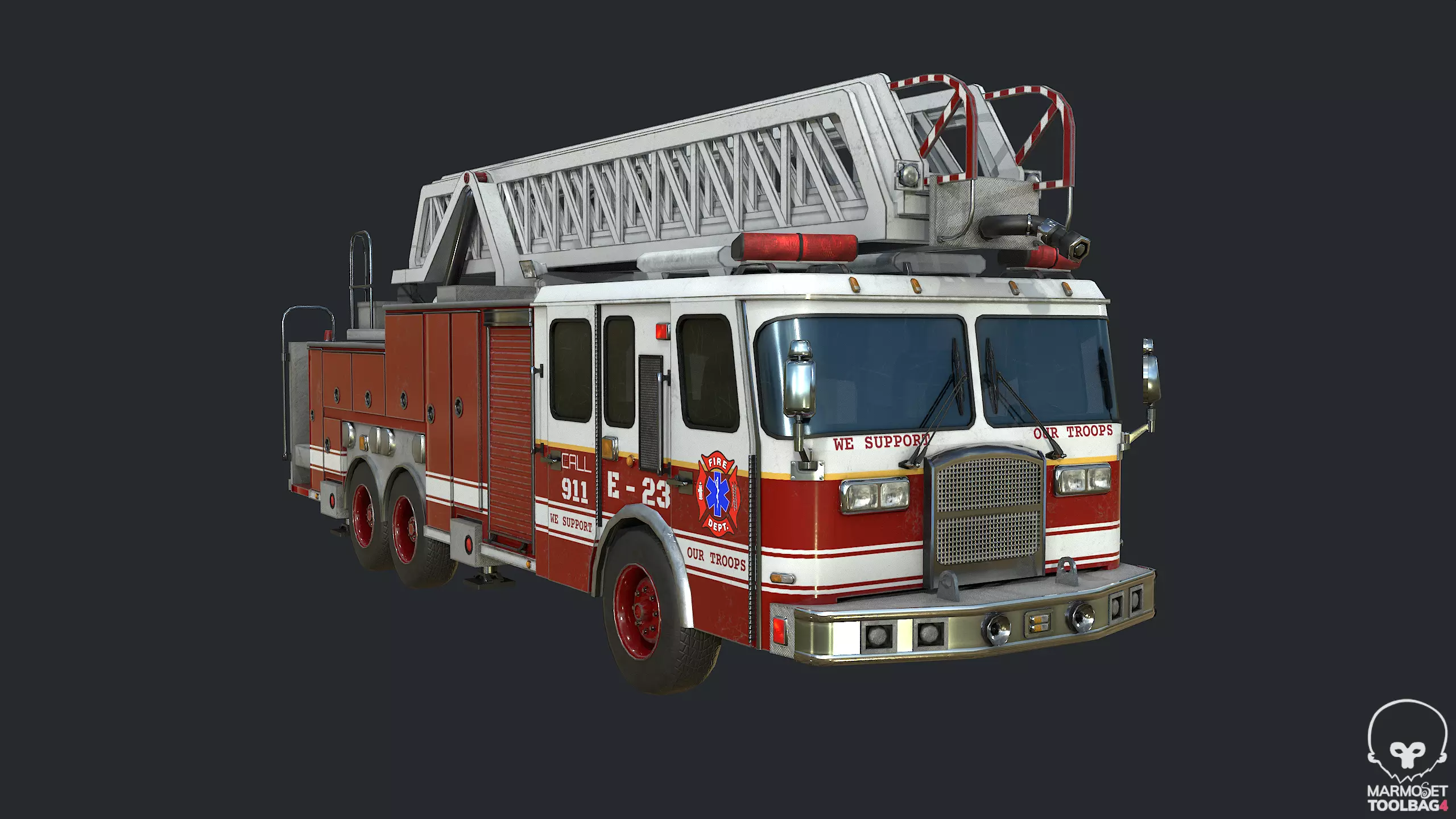 Pbr Fire Truck - Fire Engine Low-poly 3D model_0