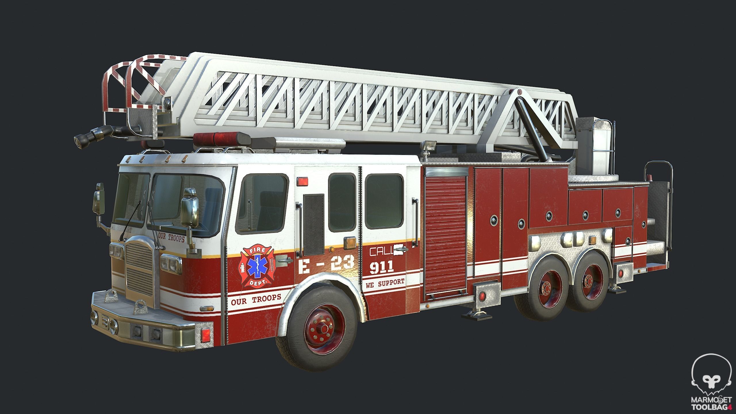 Pbr Fire Truck - Fire Engine Low-poly 3D model_2