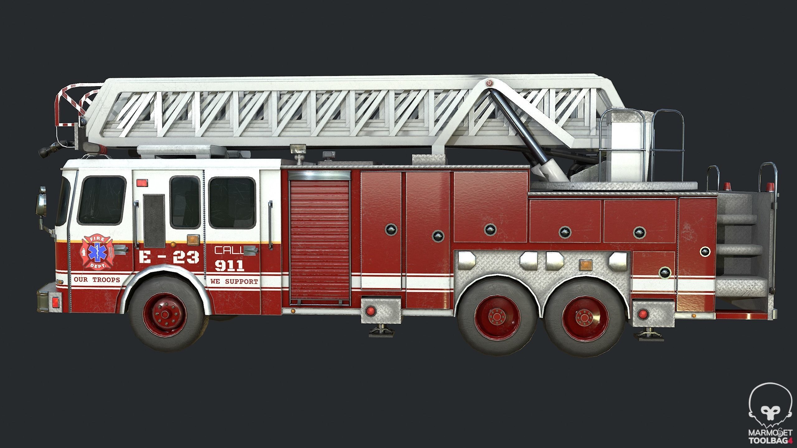 Pbr Fire Truck - Fire Engine Low-poly 3D model_4