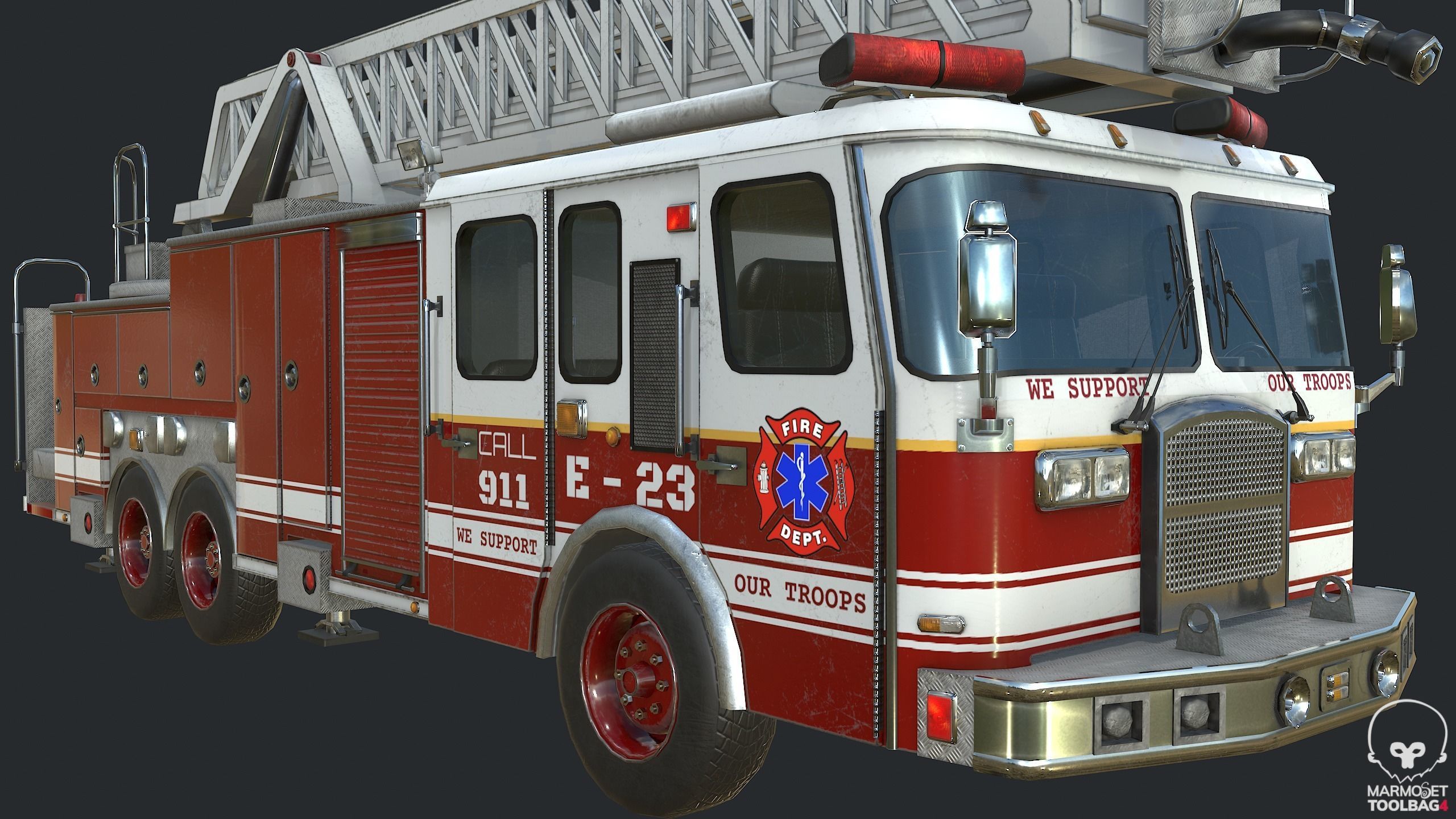 Pbr Fire Truck - Fire Engine Low-poly 3D model_3