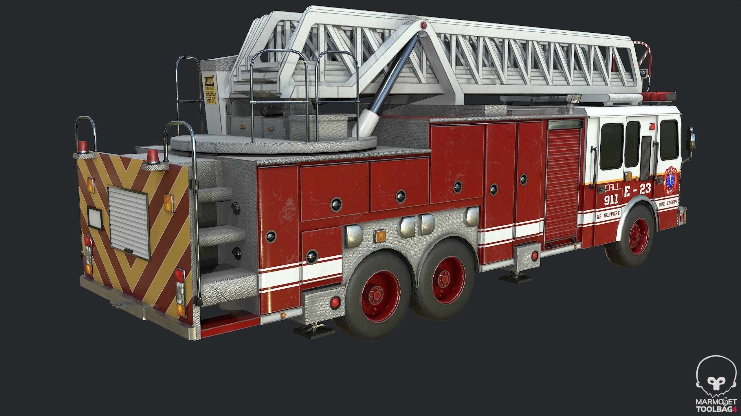 Pbr Fire Truck - Fire Engine Low-poly 3D model_8