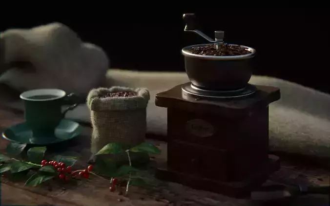 Old Coffee Grinder 3d Scene