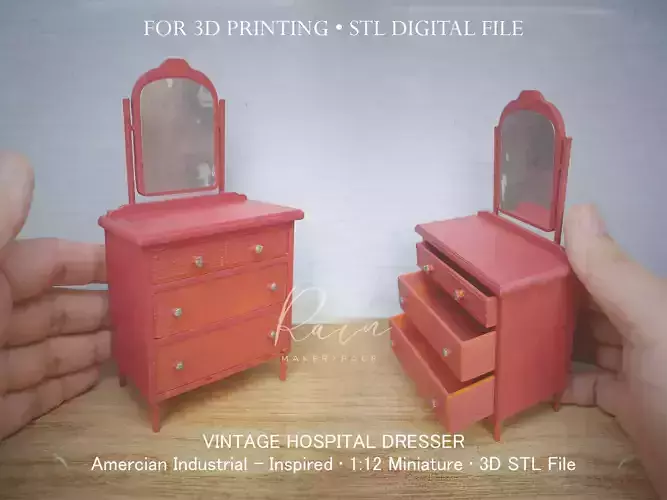 Miniature Hospital Dresser Early 1900 Hospital Room Furniture 3D print model