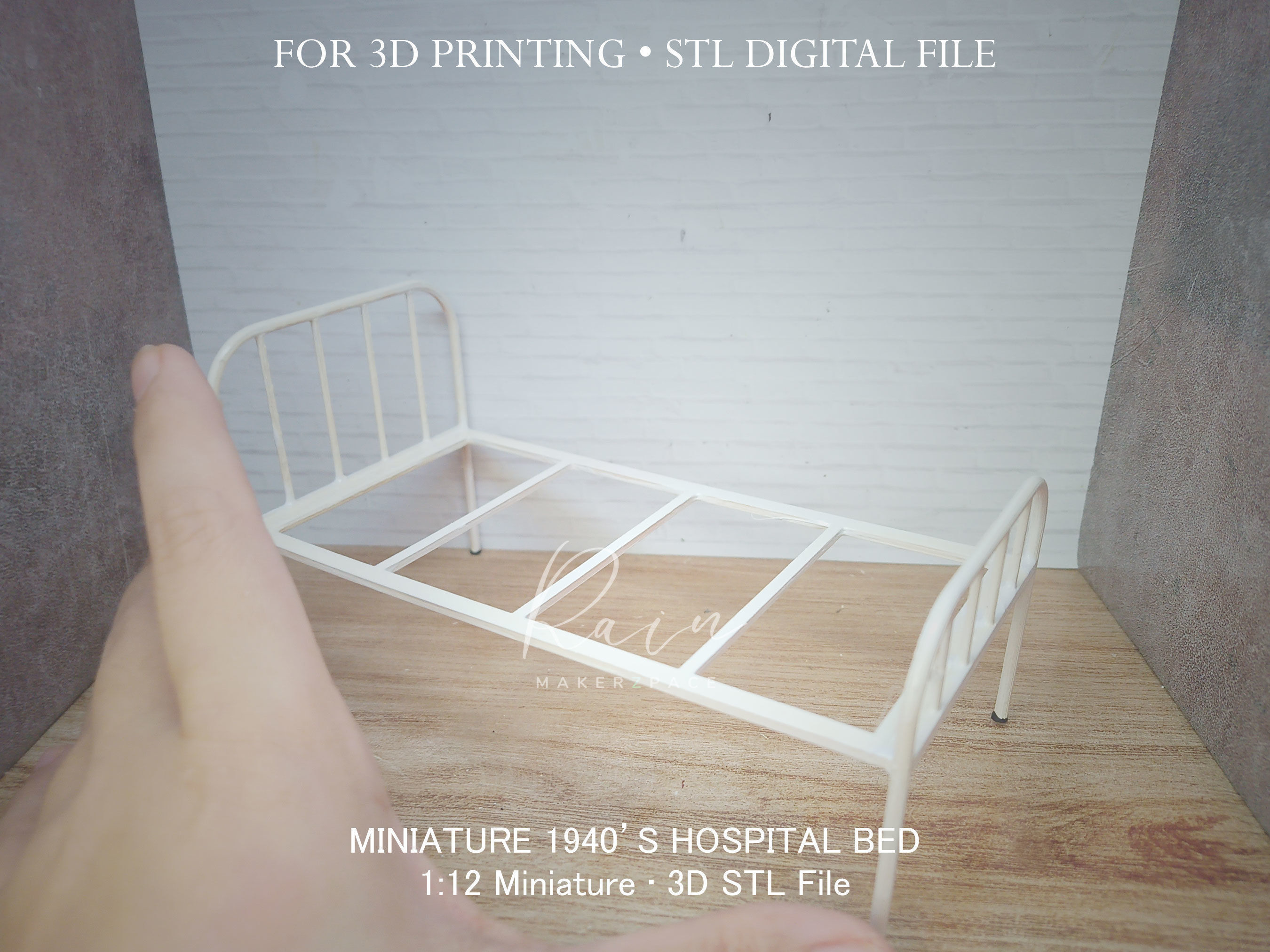 Miniature Retro Vintage Hospital Bed 3D print model_2
