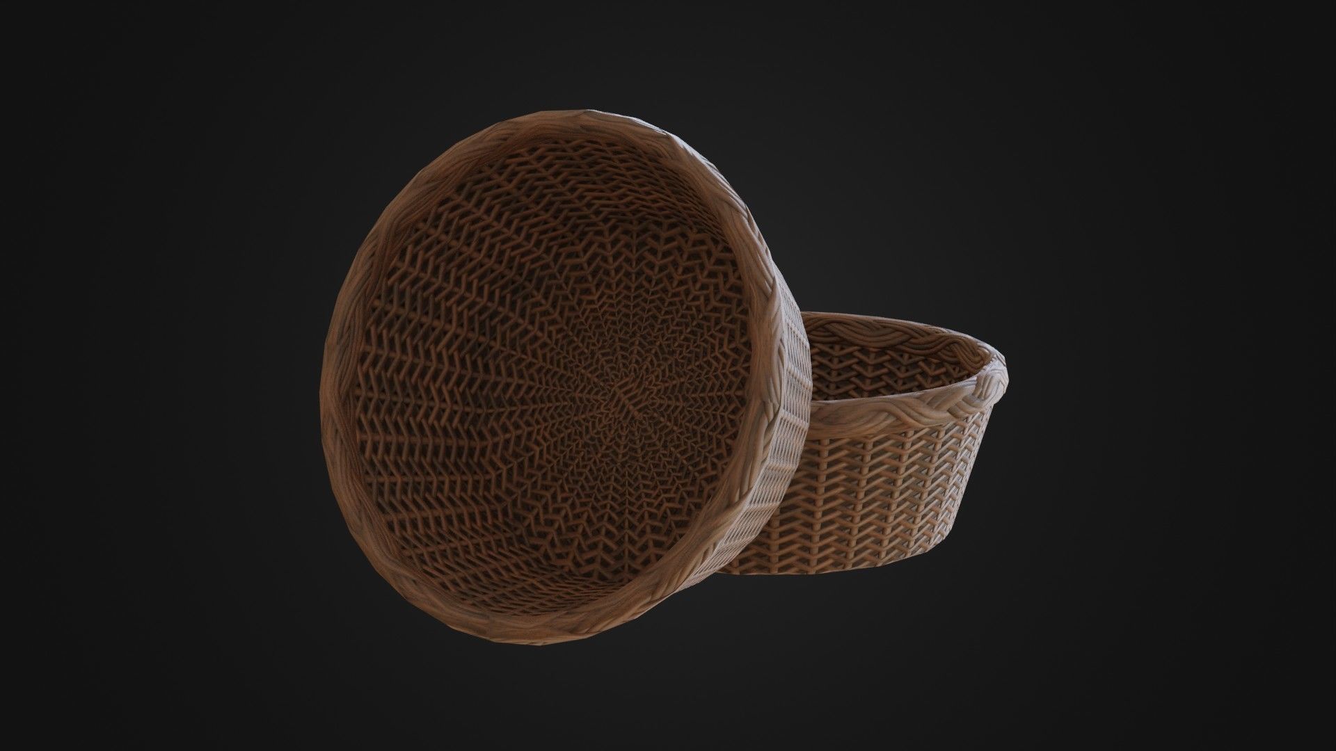 Wicker woven basket Low-poly 3D model_4