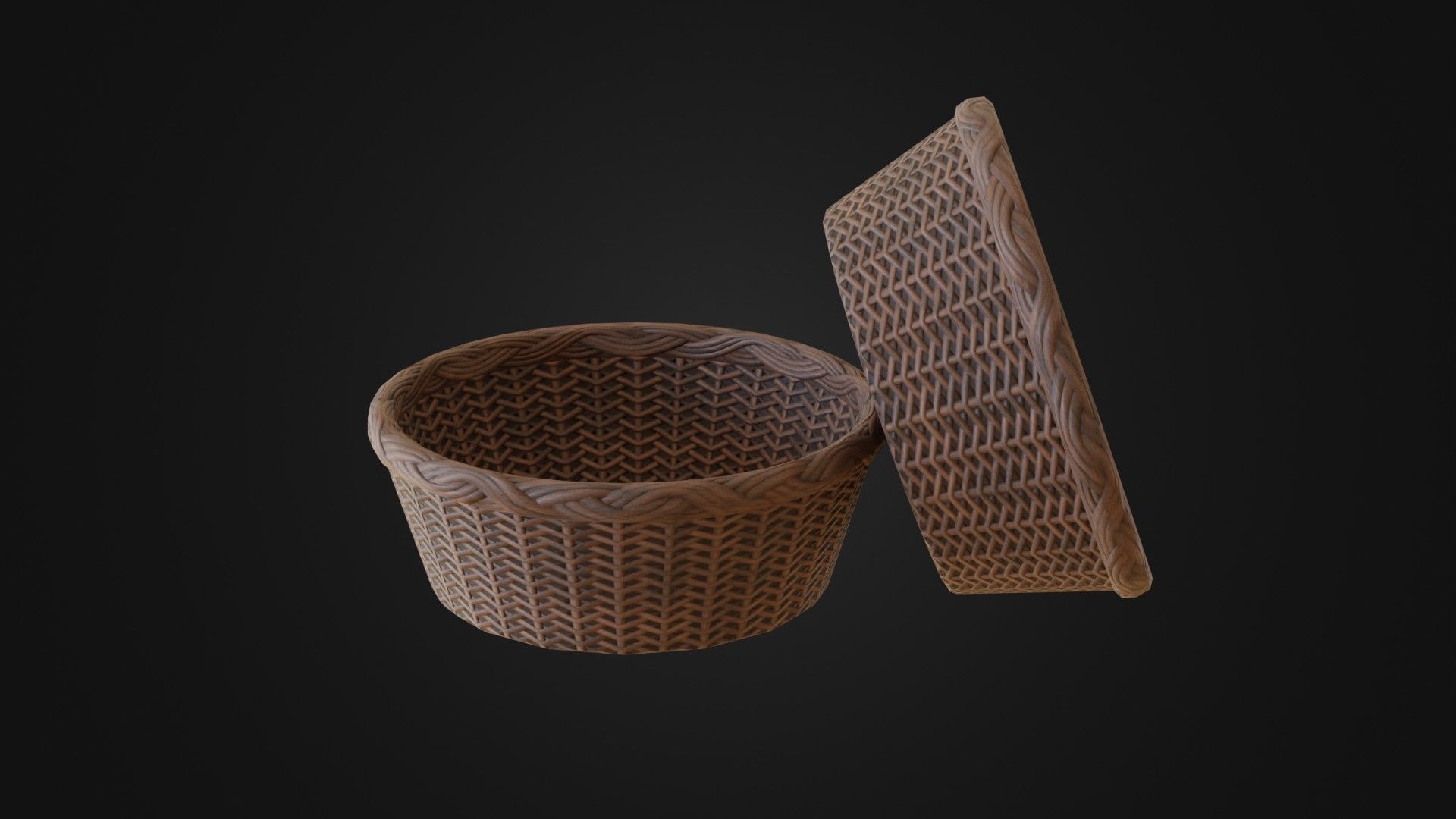 Wicker woven basket Low-poly 3D model_19