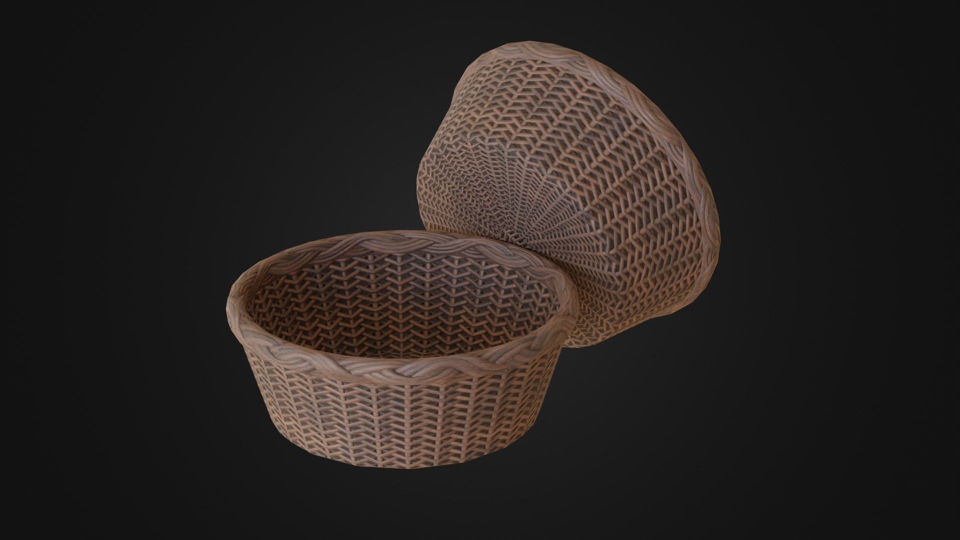 Wicker woven basket Low-poly 3D model_25