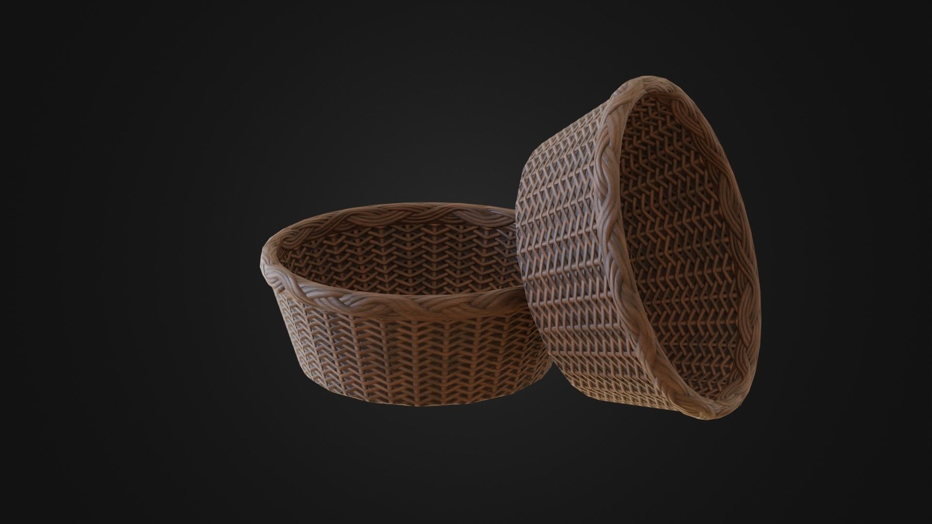 Wicker woven basket Low-poly 3D model_16