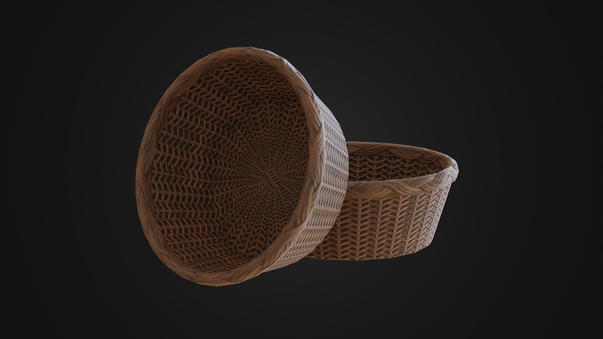Wicker woven basket Low-poly 3D model_3
