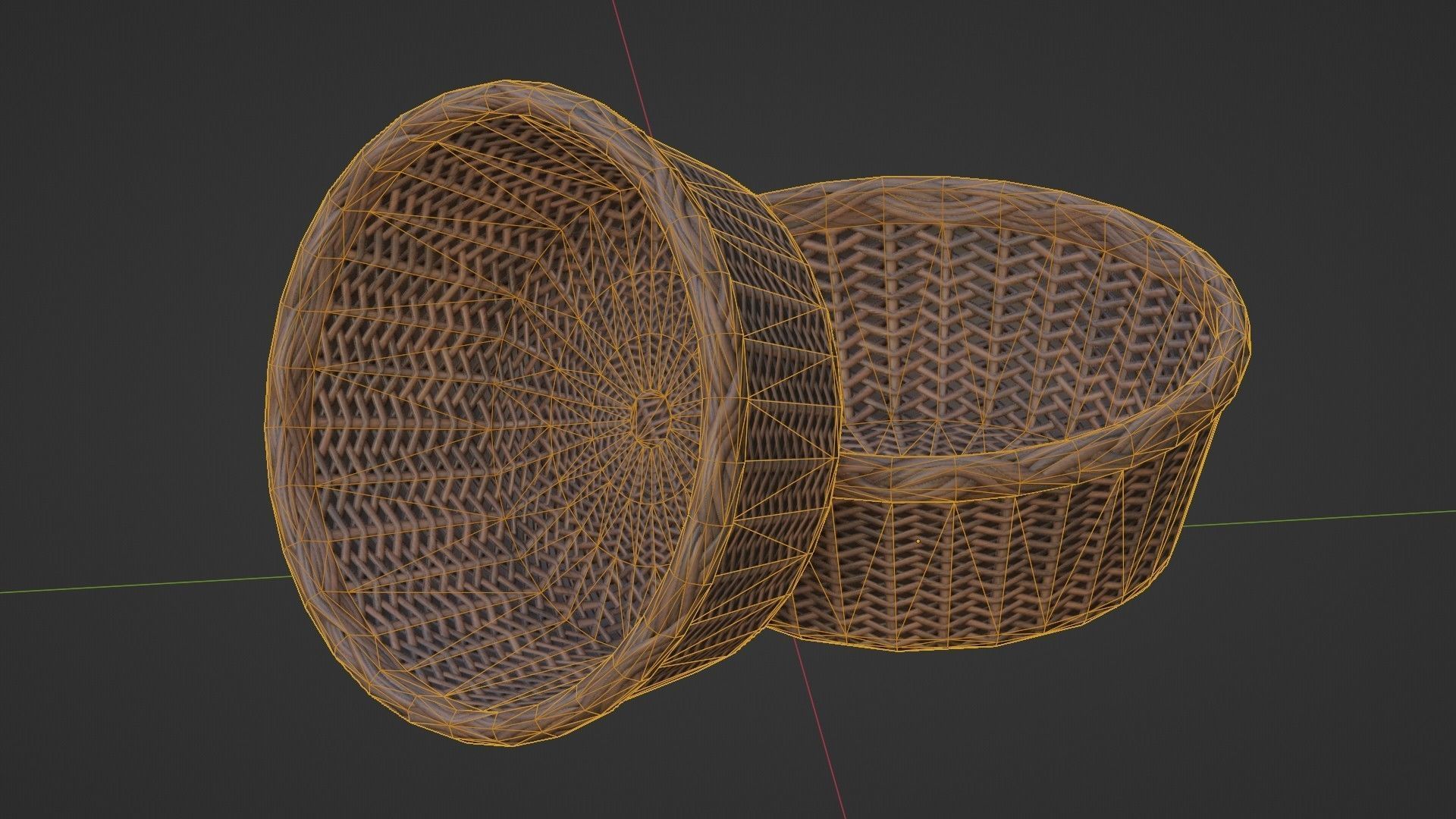 Wicker woven basket Low-poly 3D model_1