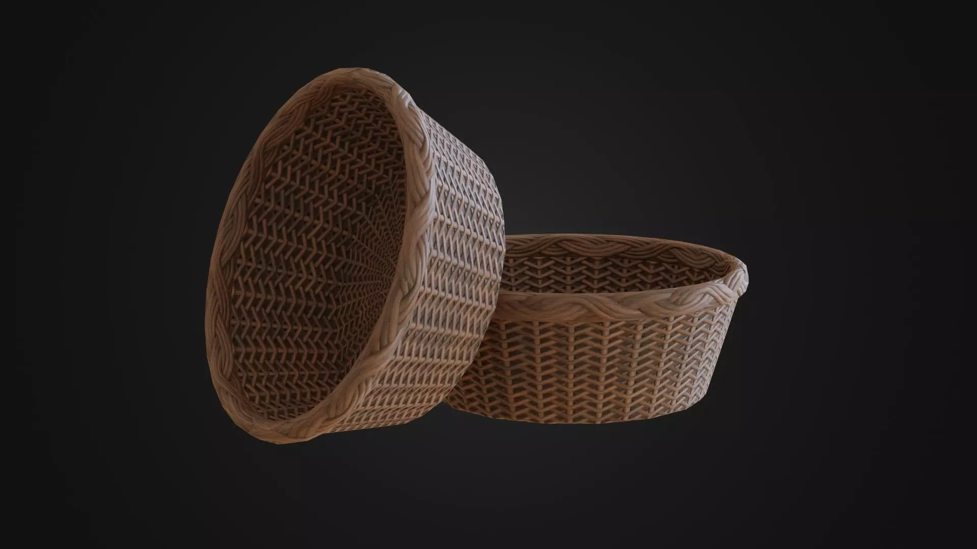Wicker woven basket Low-poly 3D model_0