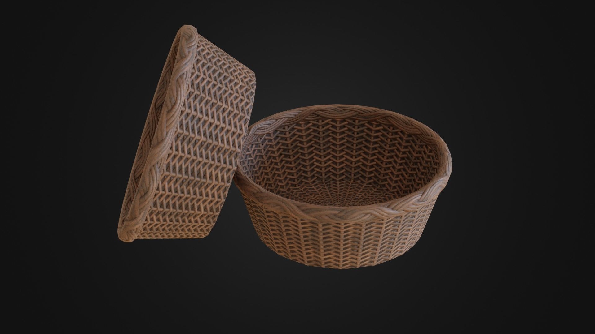 Wicker woven basket Low-poly 3D model_41