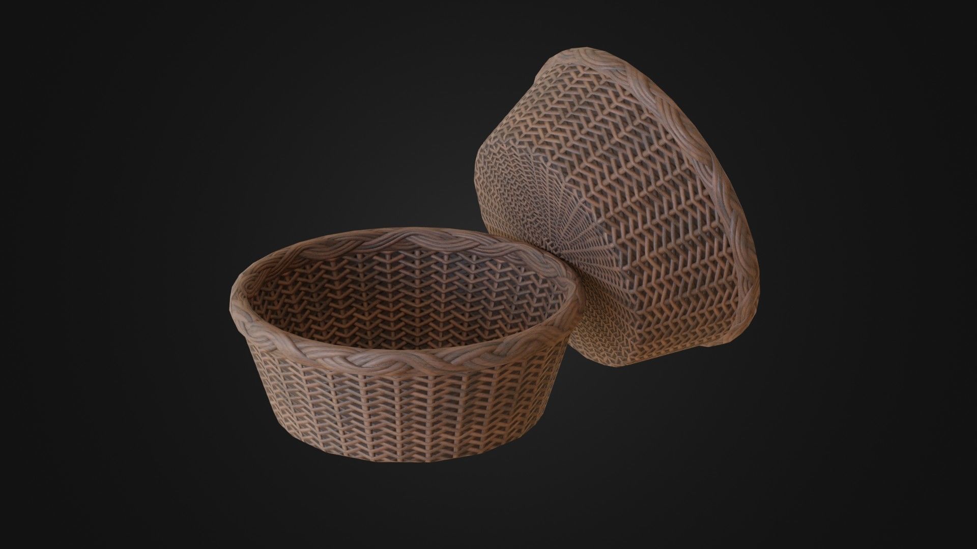 Wicker woven basket Low-poly 3D model_23