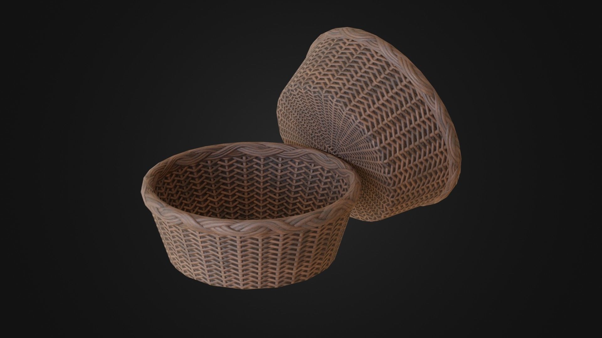 Wicker woven basket Low-poly 3D model_24