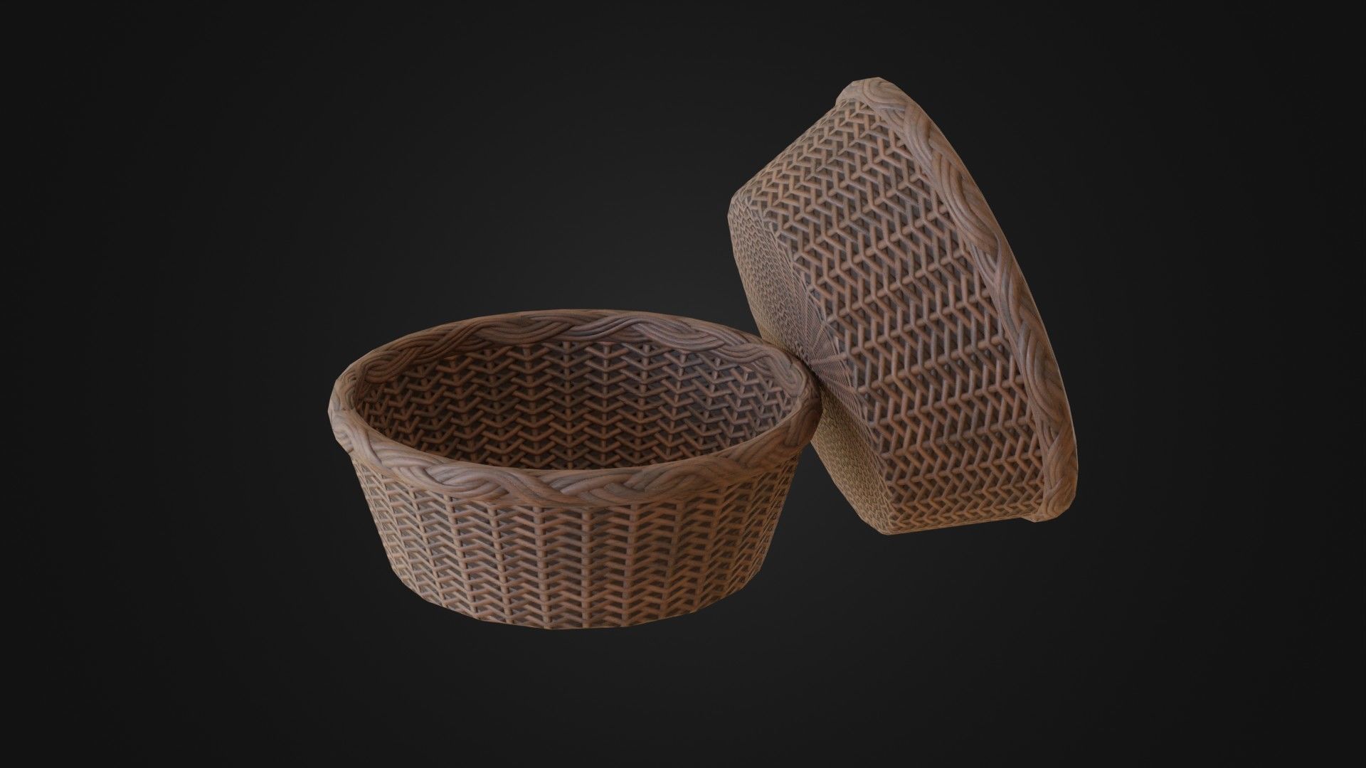 Wicker woven basket Low-poly 3D model_21