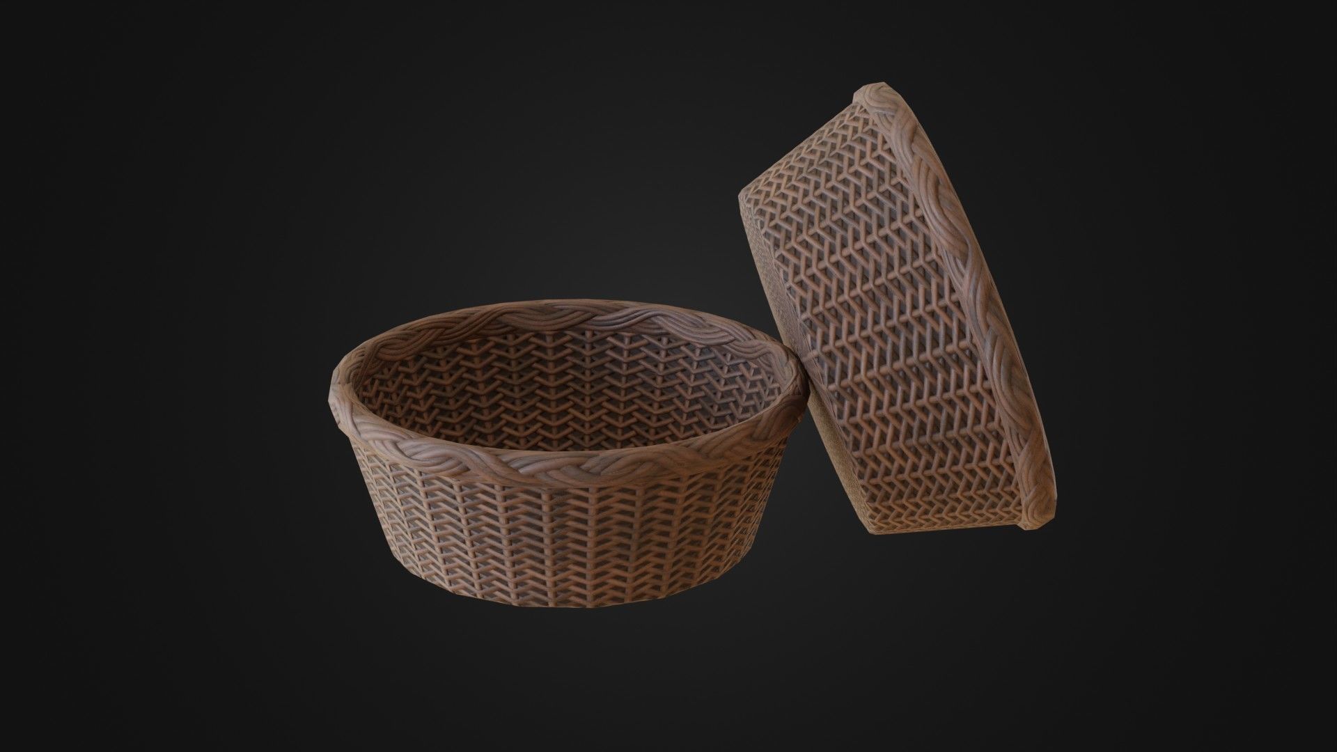 Wicker woven basket Low-poly 3D model_20