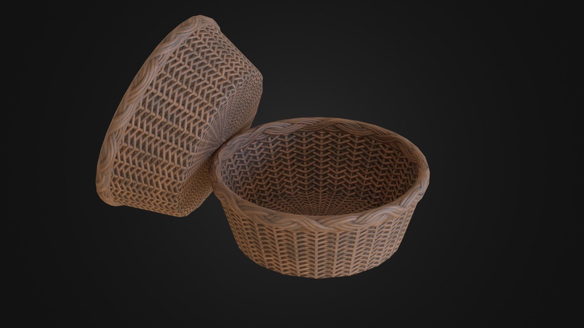 Wicker woven basket Low-poly 3D model_38