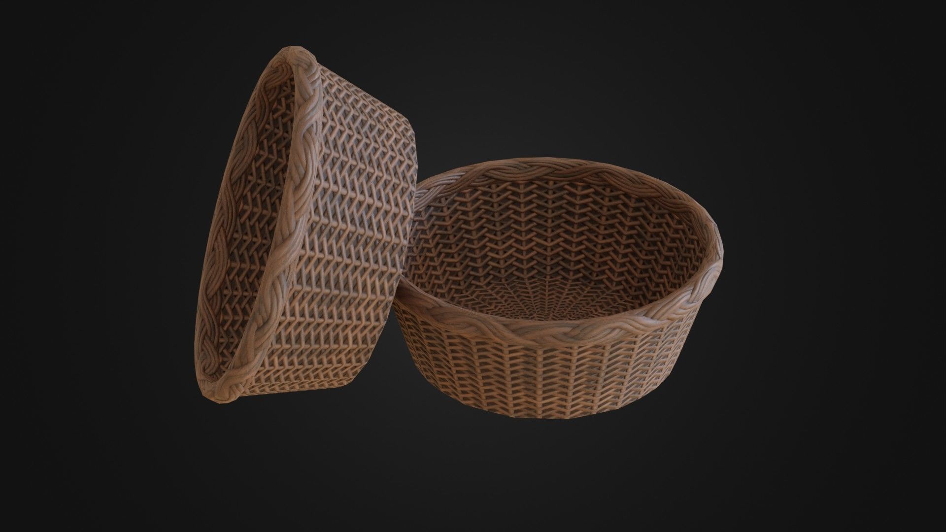 Wicker woven basket Low-poly 3D model_42