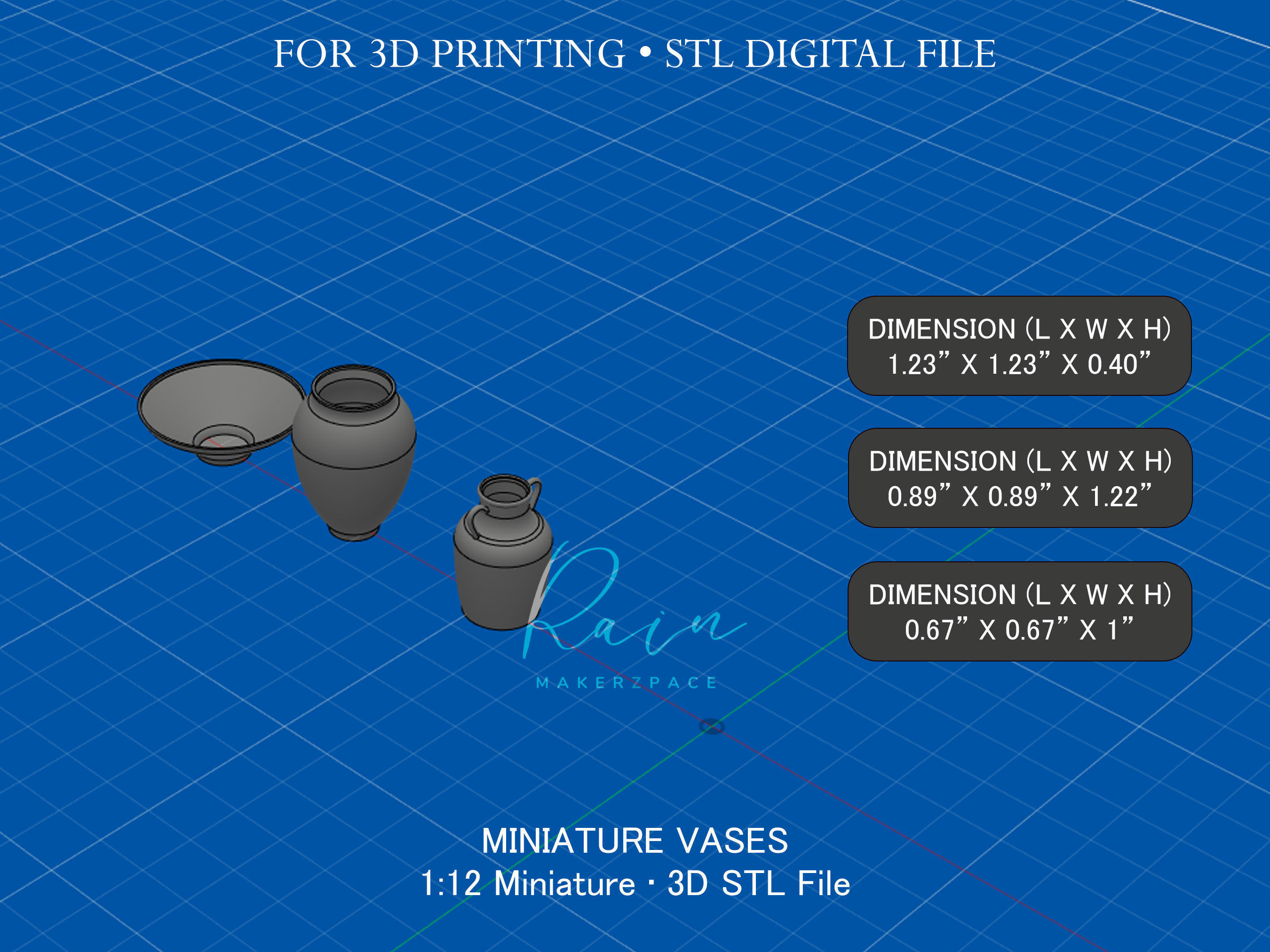 Miniature Vases and Bowl 3 Pieces 3D print model_3