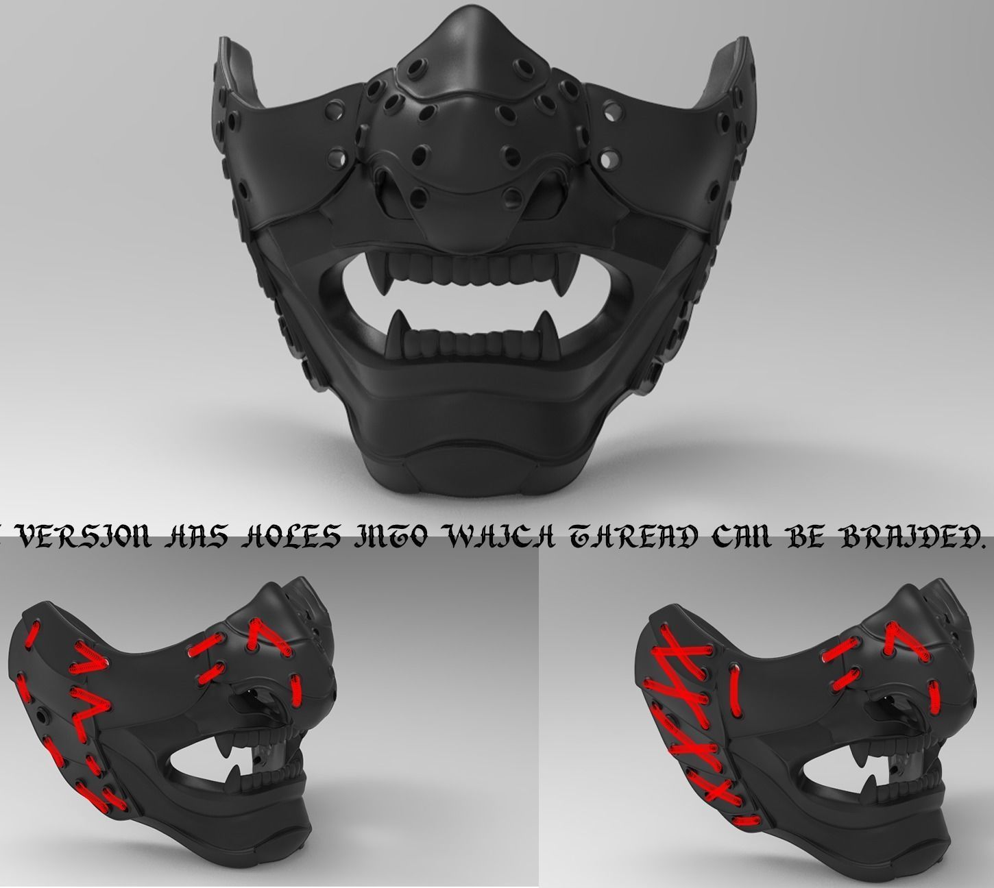 Samurai oni demon mask 3D print model 3D print model_11